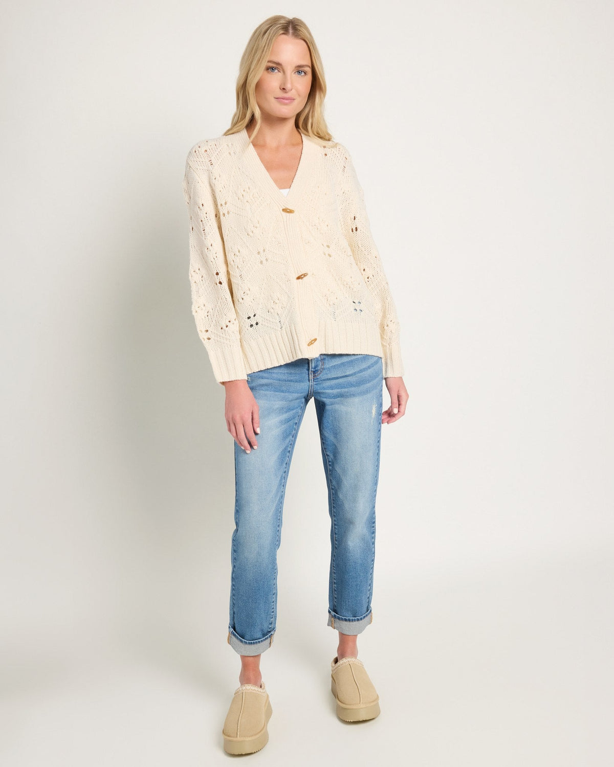 Cream $|& Herizon Sierra V-Neck Cardigan - UGC On Fig