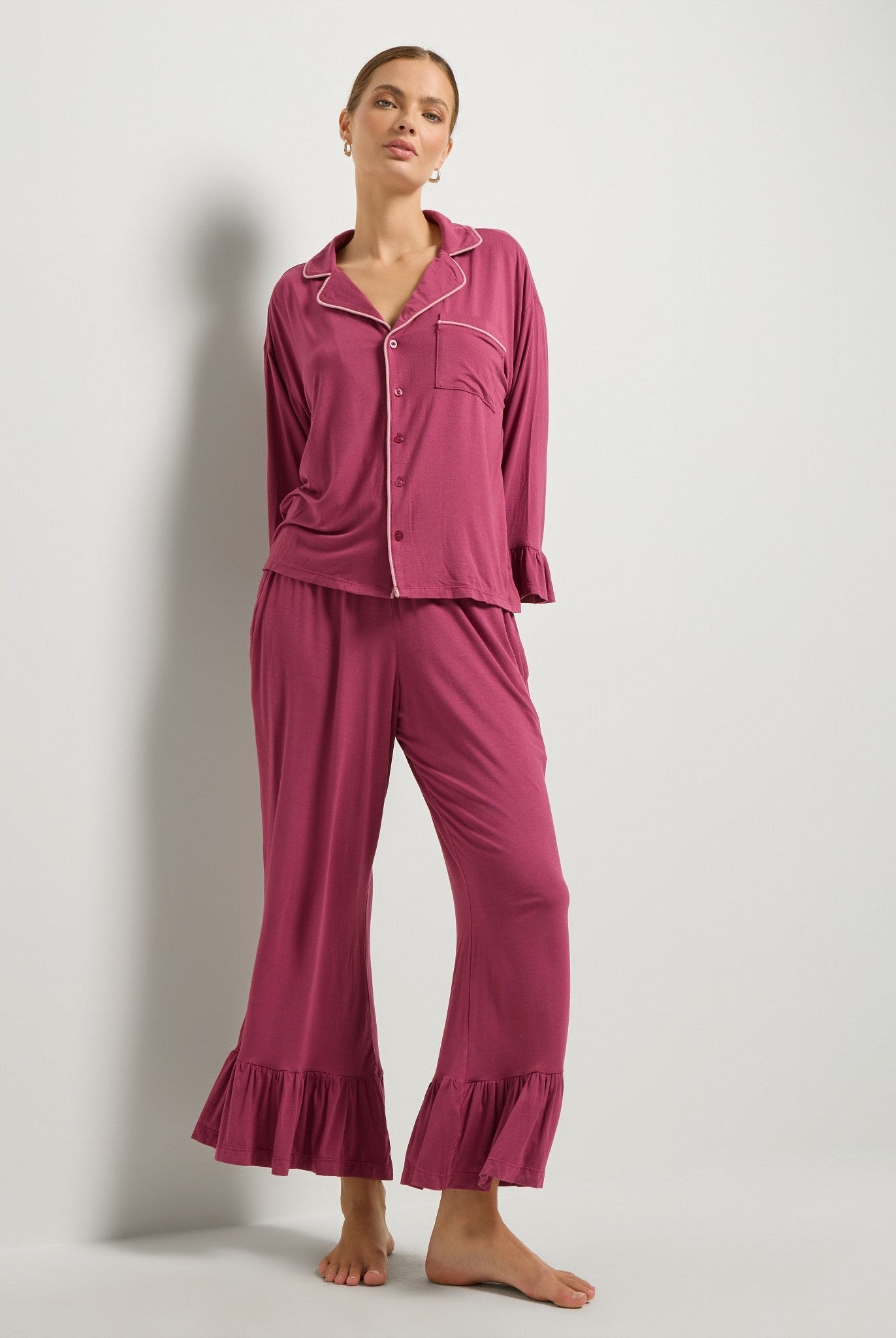 Cherry $|& SEAS Slumber Party Ruffle Pajama Set - UGC On Fig