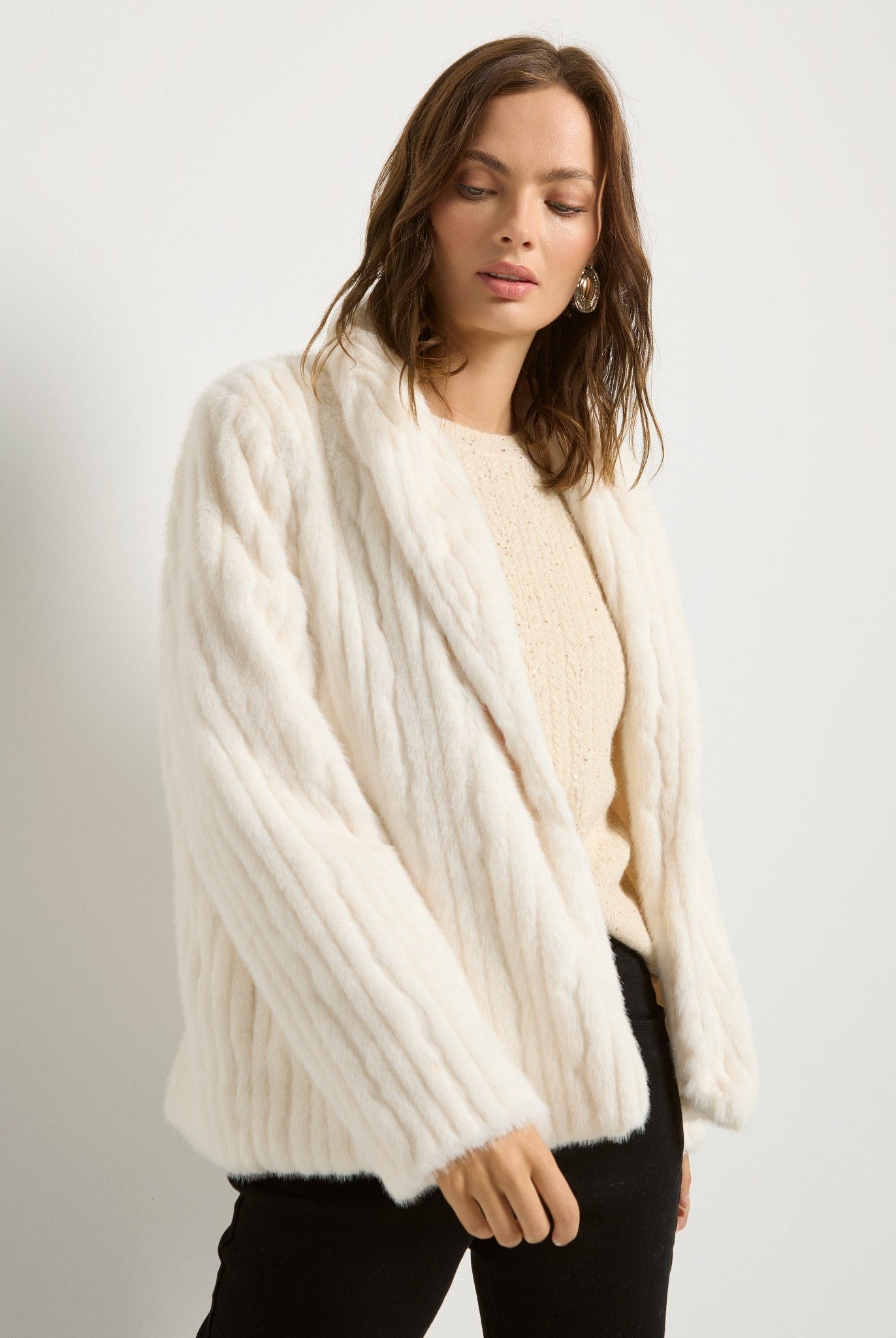 Ivory $|& SEAS Luna Faux Fur Jacket - VOF Side
