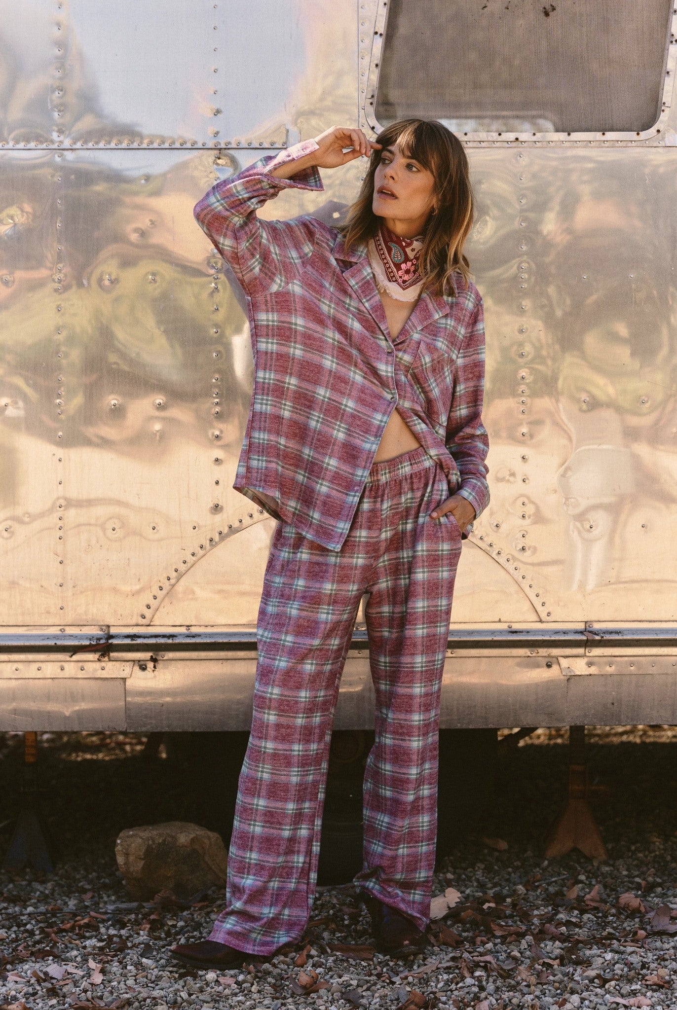 Fireside Tartan Cherry Plaid $|& SEAS Cat Nap Pant - SOF Side