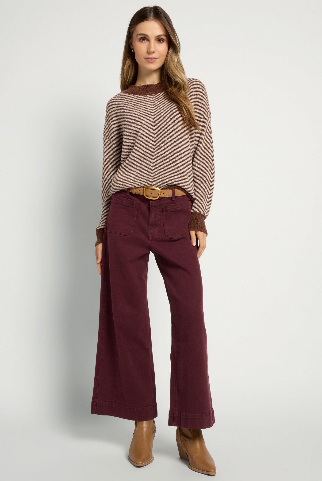 Black Cherry $|& SEAS Caroline Cropped Wide Leg Twill Pant - UGC On Fig