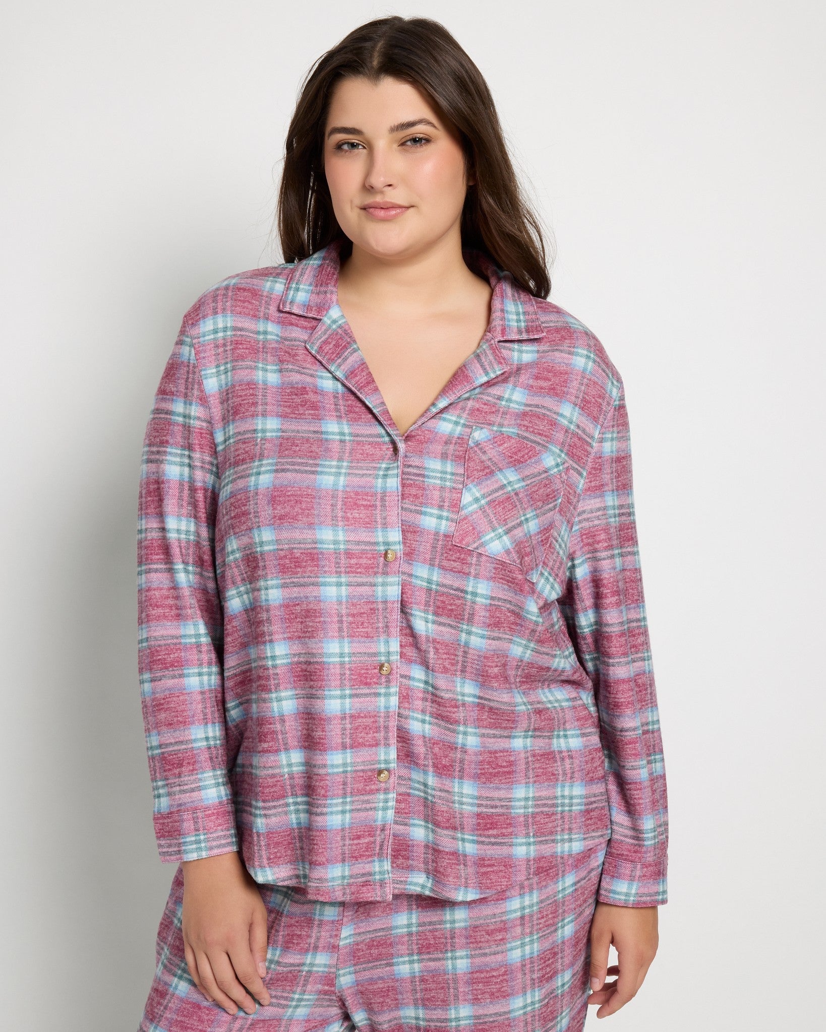 Fireside Tartan Cherry Plaid $|& SEAS Cat Nap Pajama Shirt - SOF Front