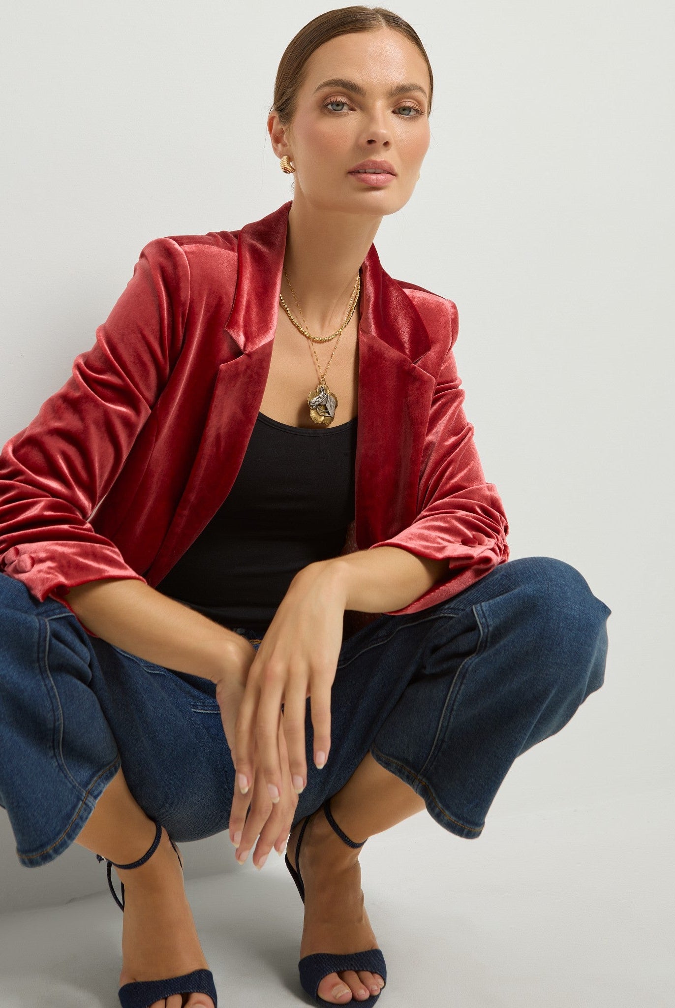 Maple $|& SEAS Aries Ruched Sleeve Blazer - SOF Full Front