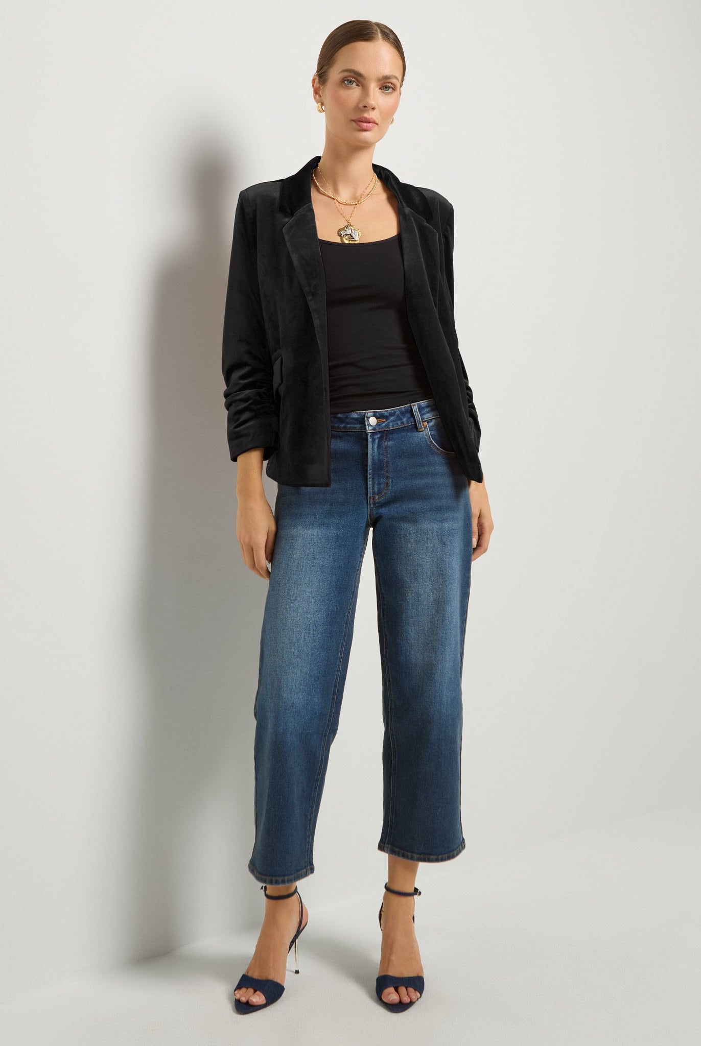Black $|& SEAS Aries Ruched Sleeve Blazer - UGC On Fig