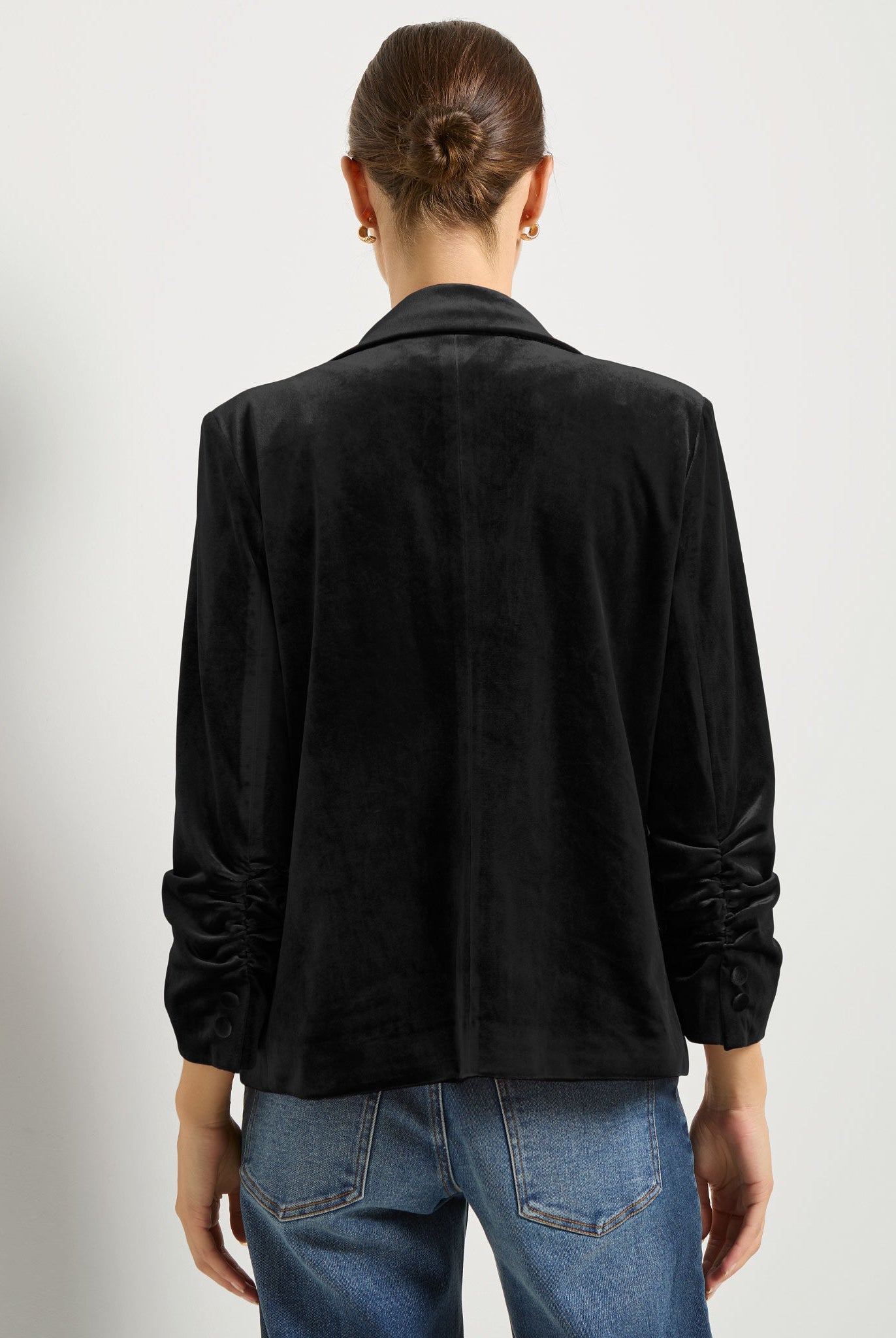 Black $|& SEAS Aries Ruched Sleeve Blazer - SOF Back