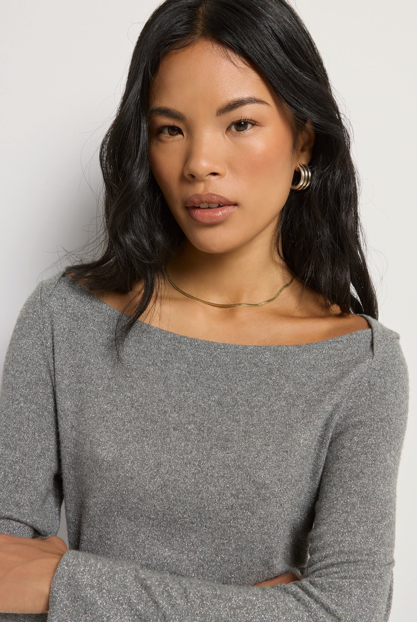 Heather Grey $|& SEAS Eden Boat Neck Top - SOF Full Front