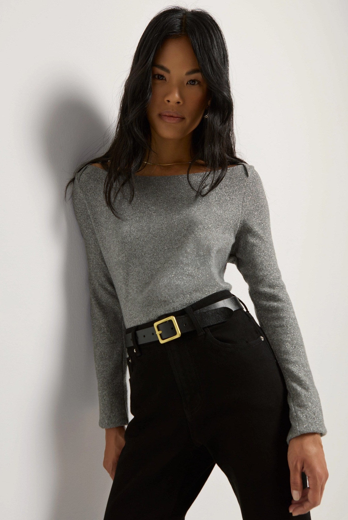 Heather Grey $|& SEAS Eden Boat Neck Top - SOF Front