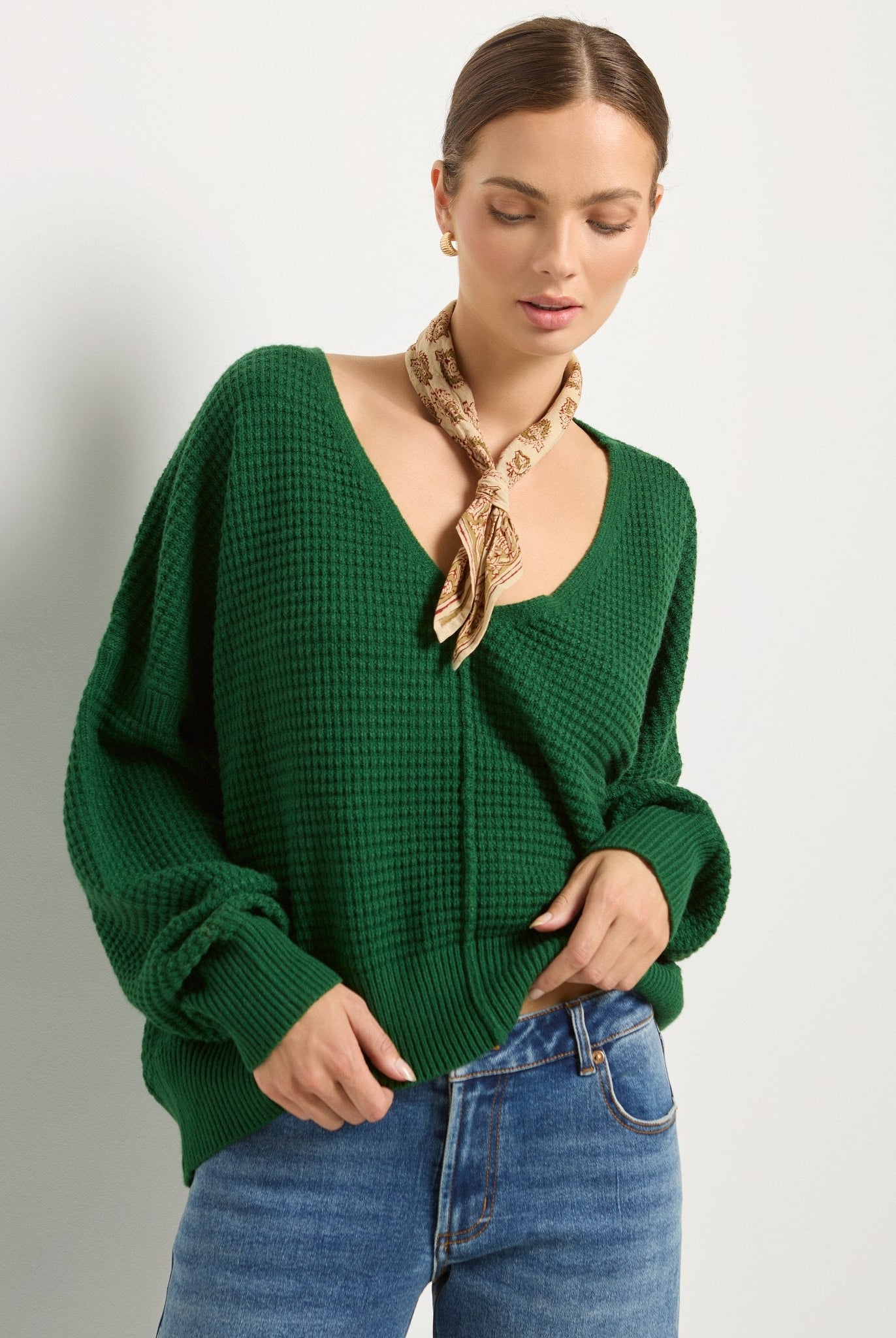 Turf Green $|& SEAS Lotus V-Neck Sweater - SOF Front