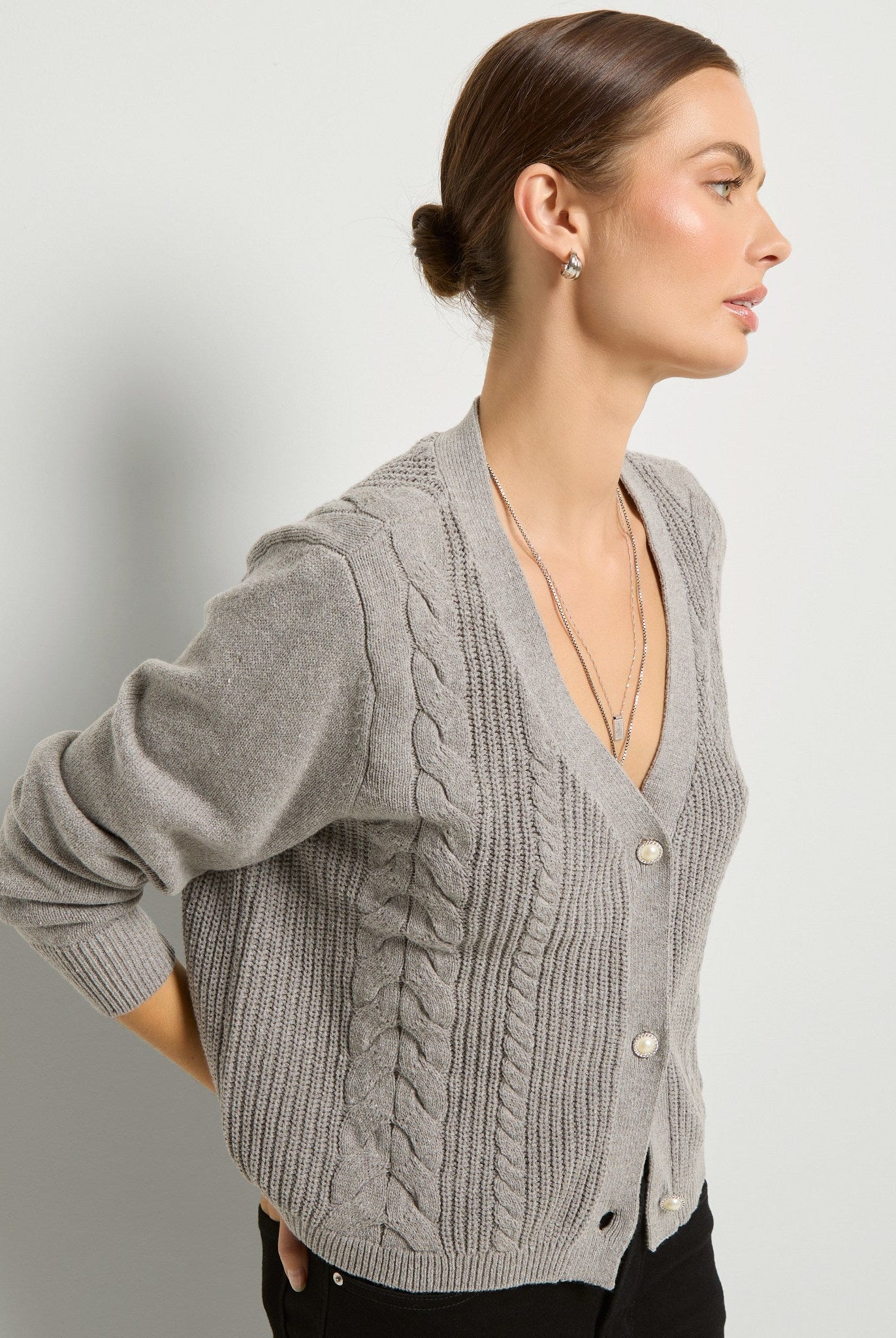 Heather Grey $|& SEAS Amethyst Cable Cardigan - SOF Full Front