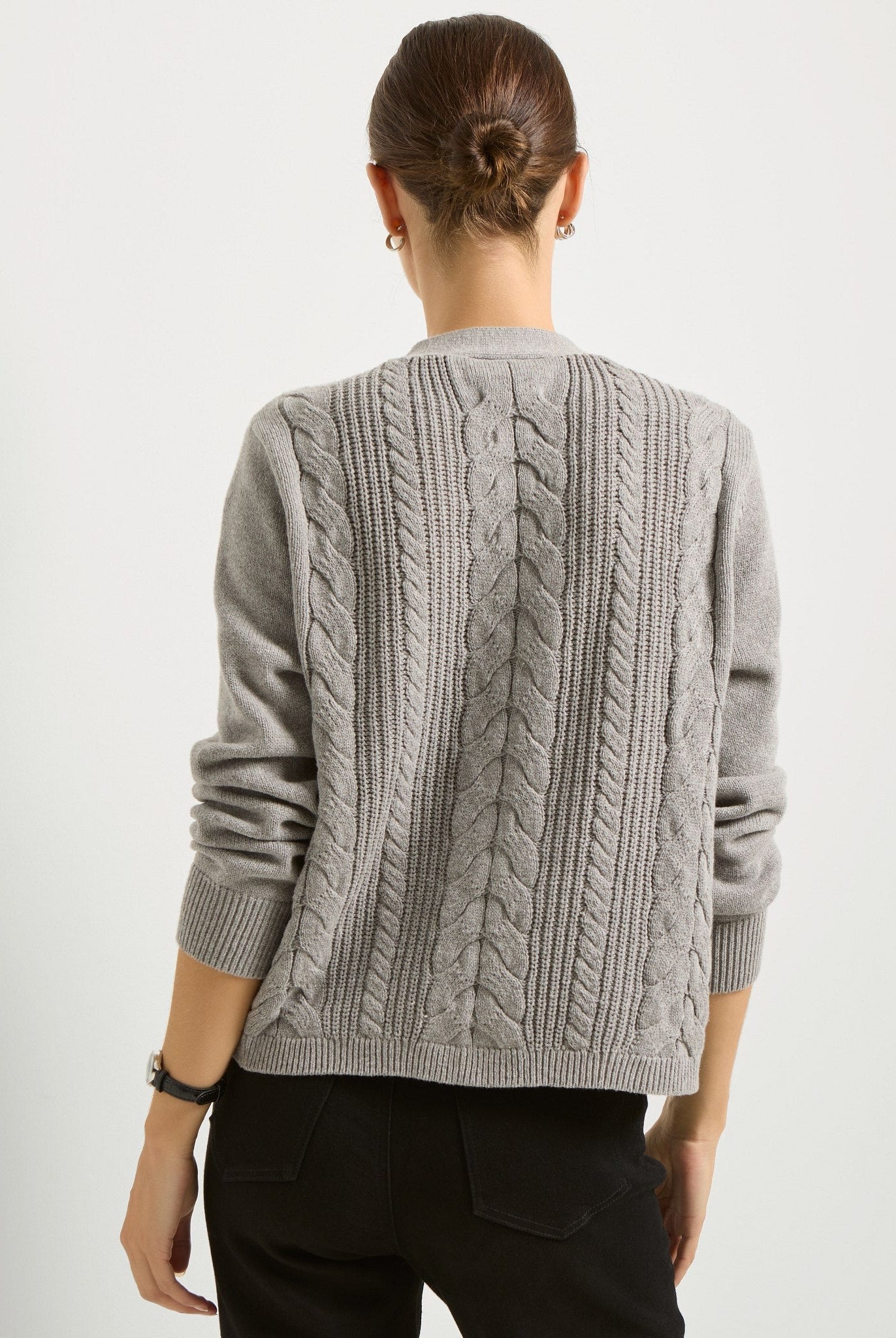 Heather Grey $|& SEAS Amethyst Cable Cardigan - SOF Back