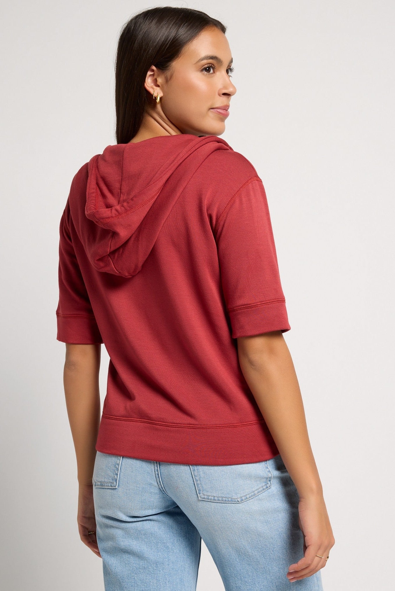 Rosewood $|& SEAS Short Sleeve Fleece Zip Up - SOF Back