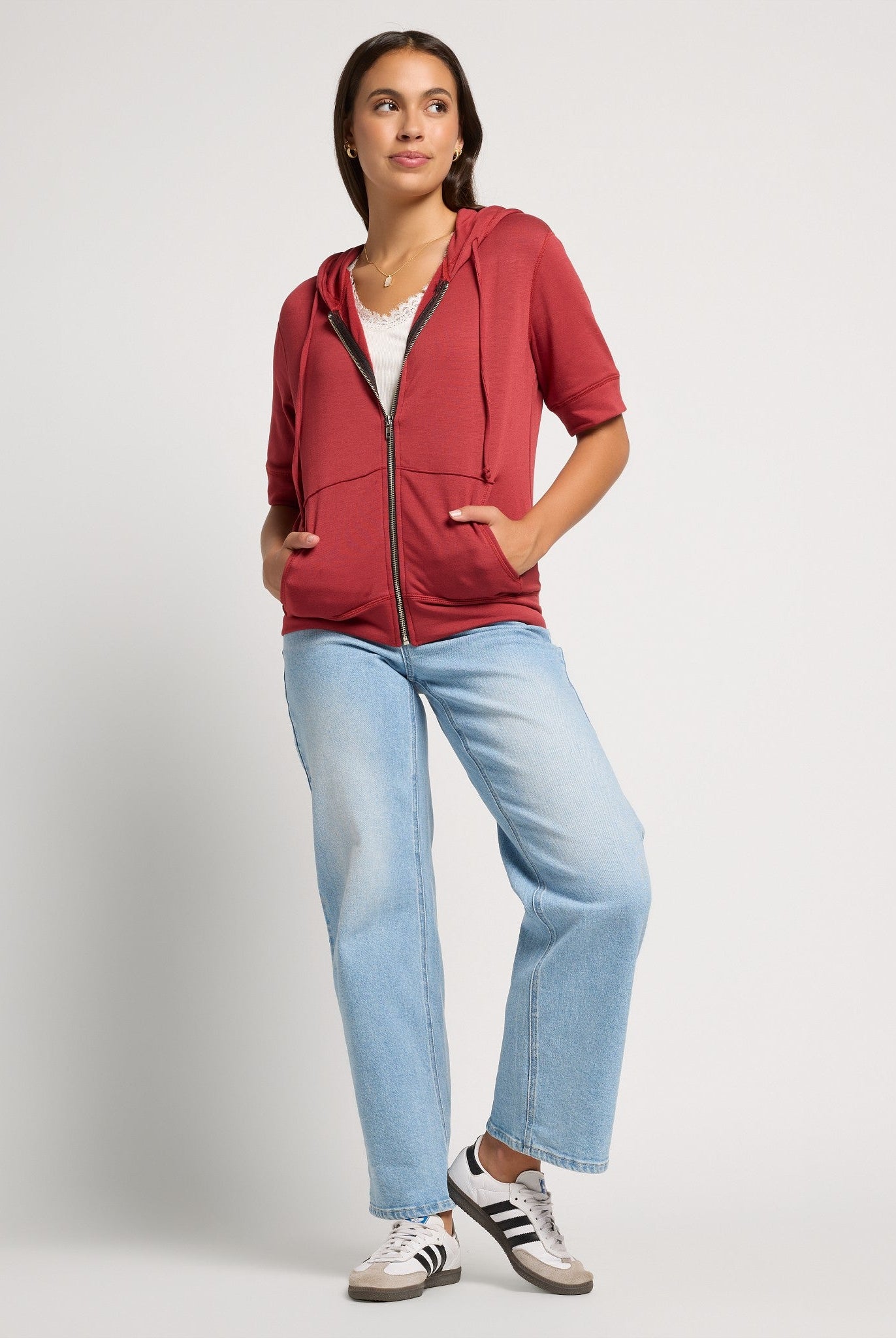 Rosewood $|& SEAS Short Sleeve Fleece Zip Up - UGC On Fig