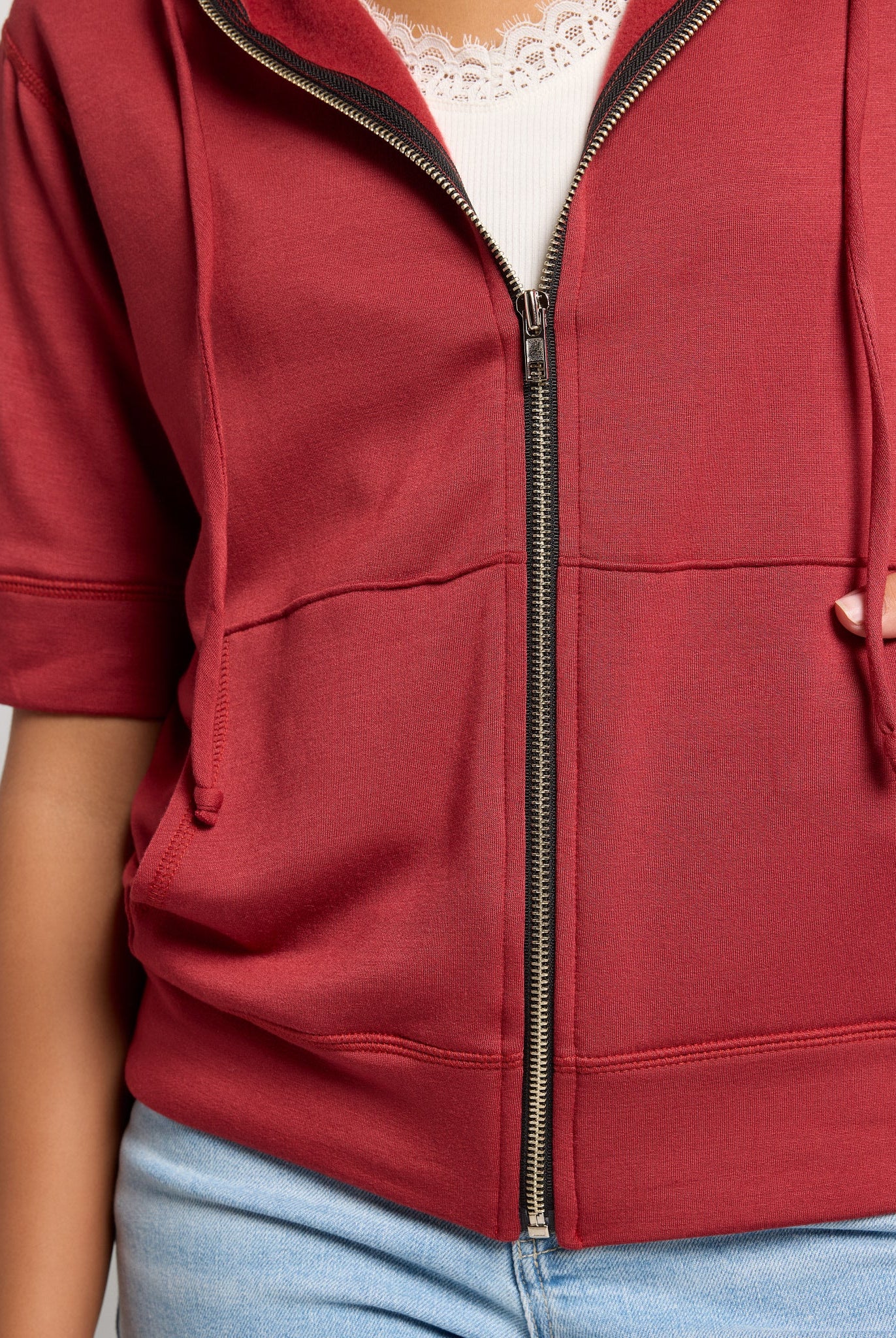 Rosewood $|& SEAS Short Sleeve Fleece Zip Up - SOF Full Front