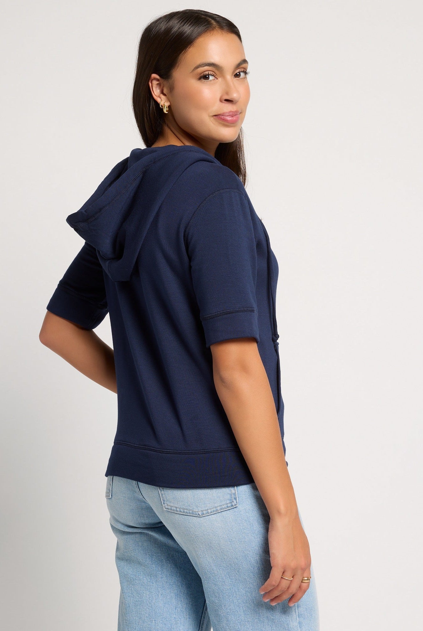 Navy $|& SEAS Short Sleeve Fleece Zip Up - SOF Back