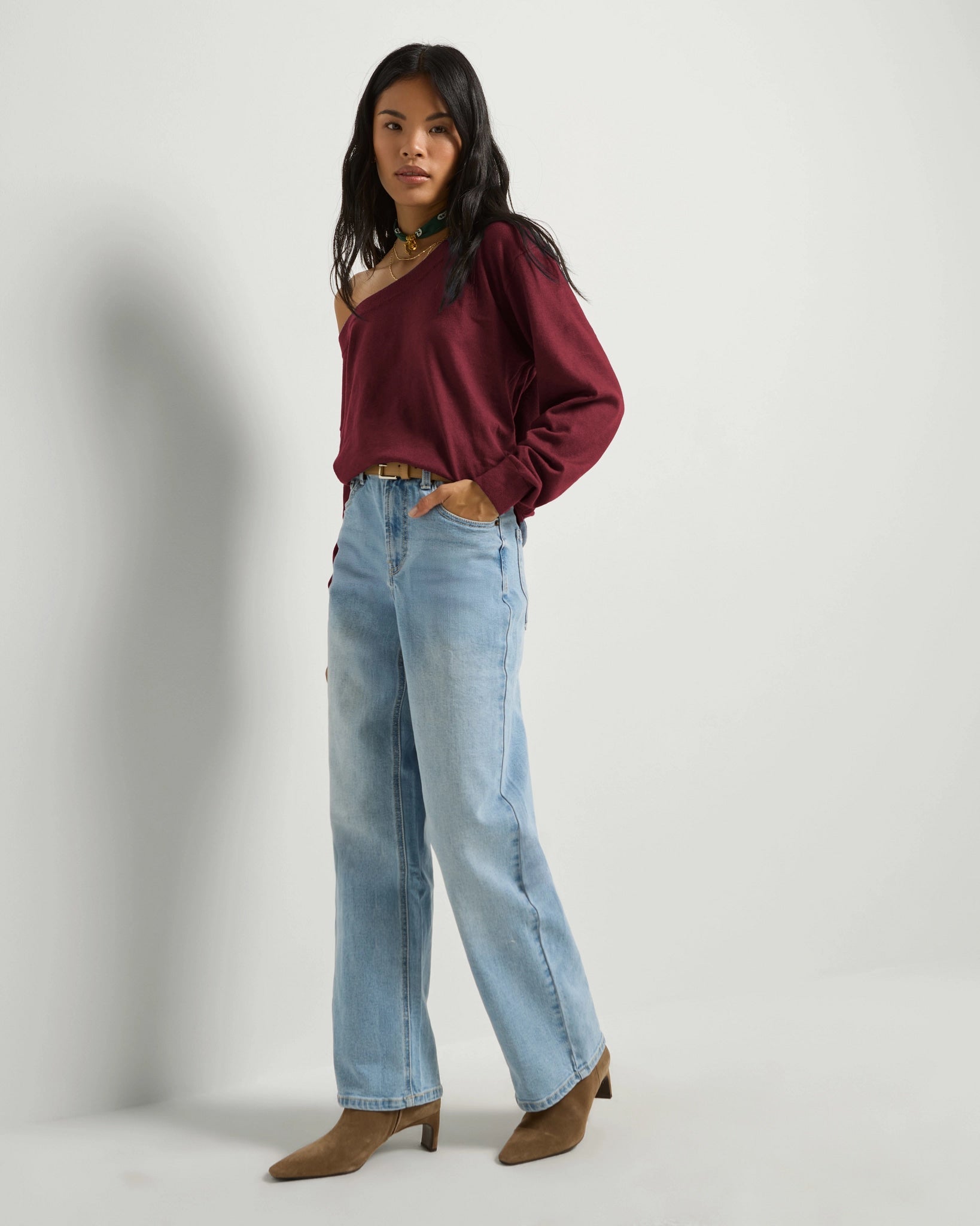 Black Cherry $|& SEAS Pacific One Shoulder Sweater - UGC On Fig