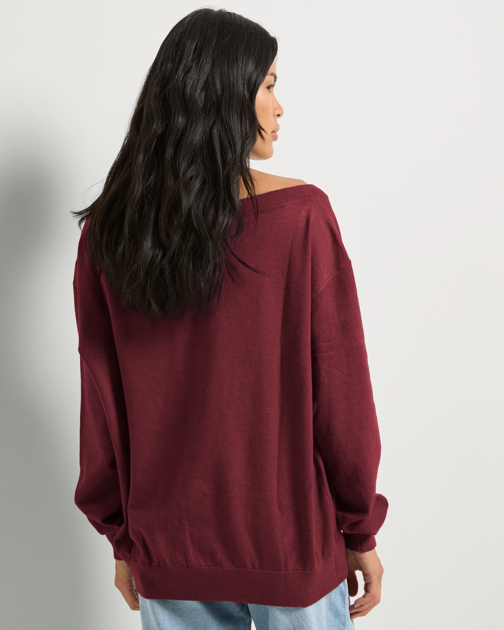 Black Cherry $|& SEAS Pacific One Shoulder Sweater - SOF Back