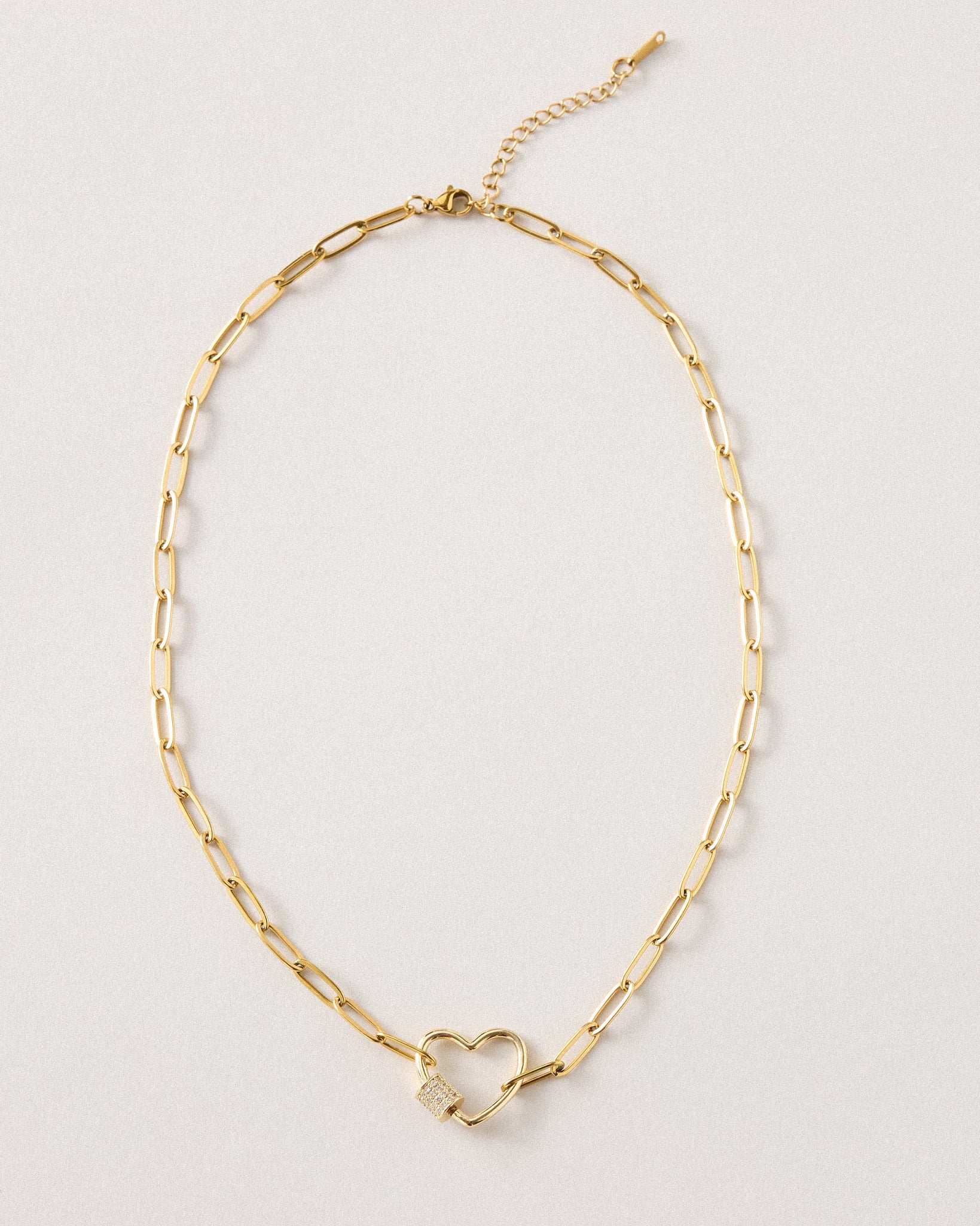 18k Gold Plated $|& SEAS Paperclip Chain Heart Necklace - UGC On Fig