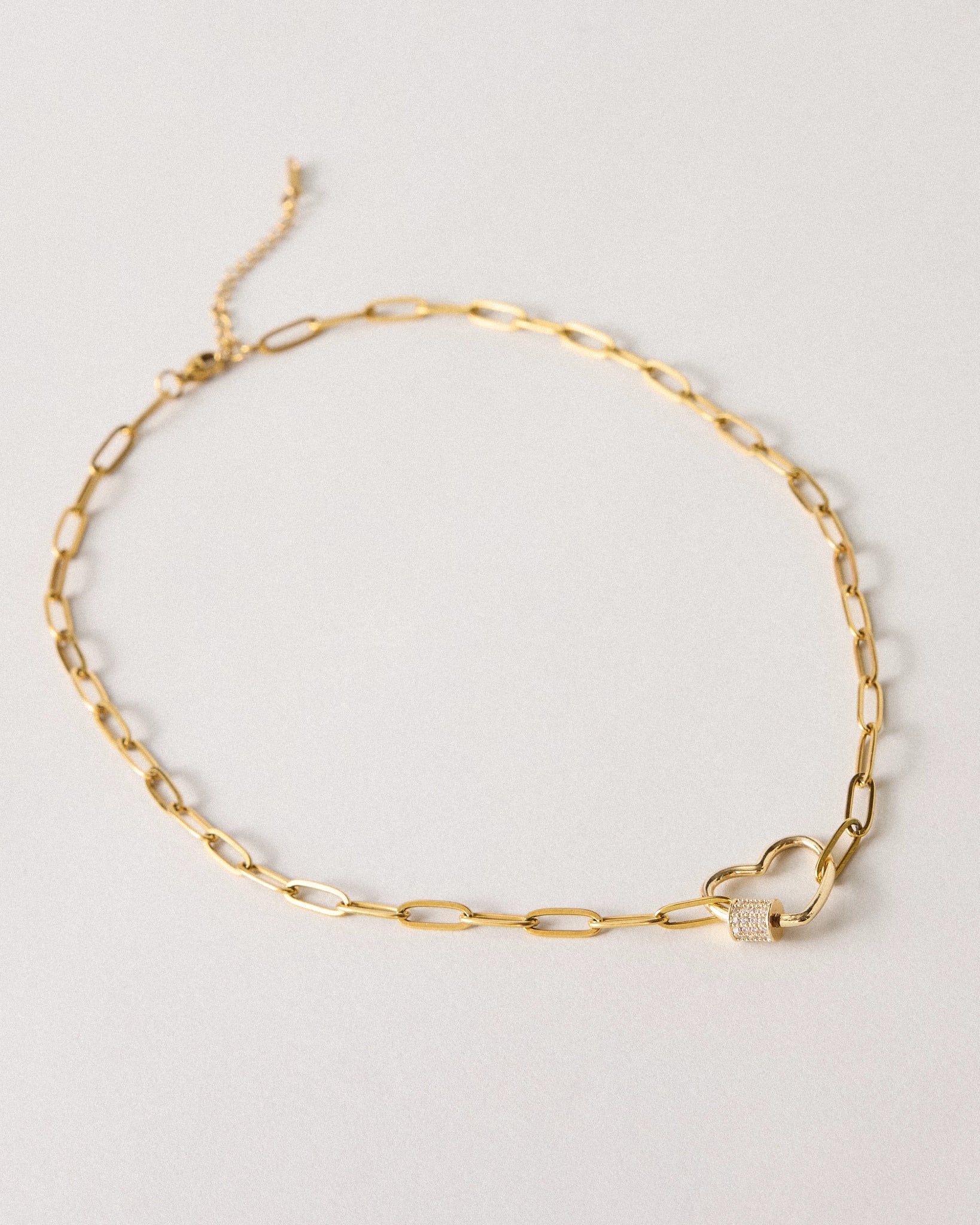 18k Gold Plated $|& SEAS Paperclip Chain Heart Necklace - SOF Front