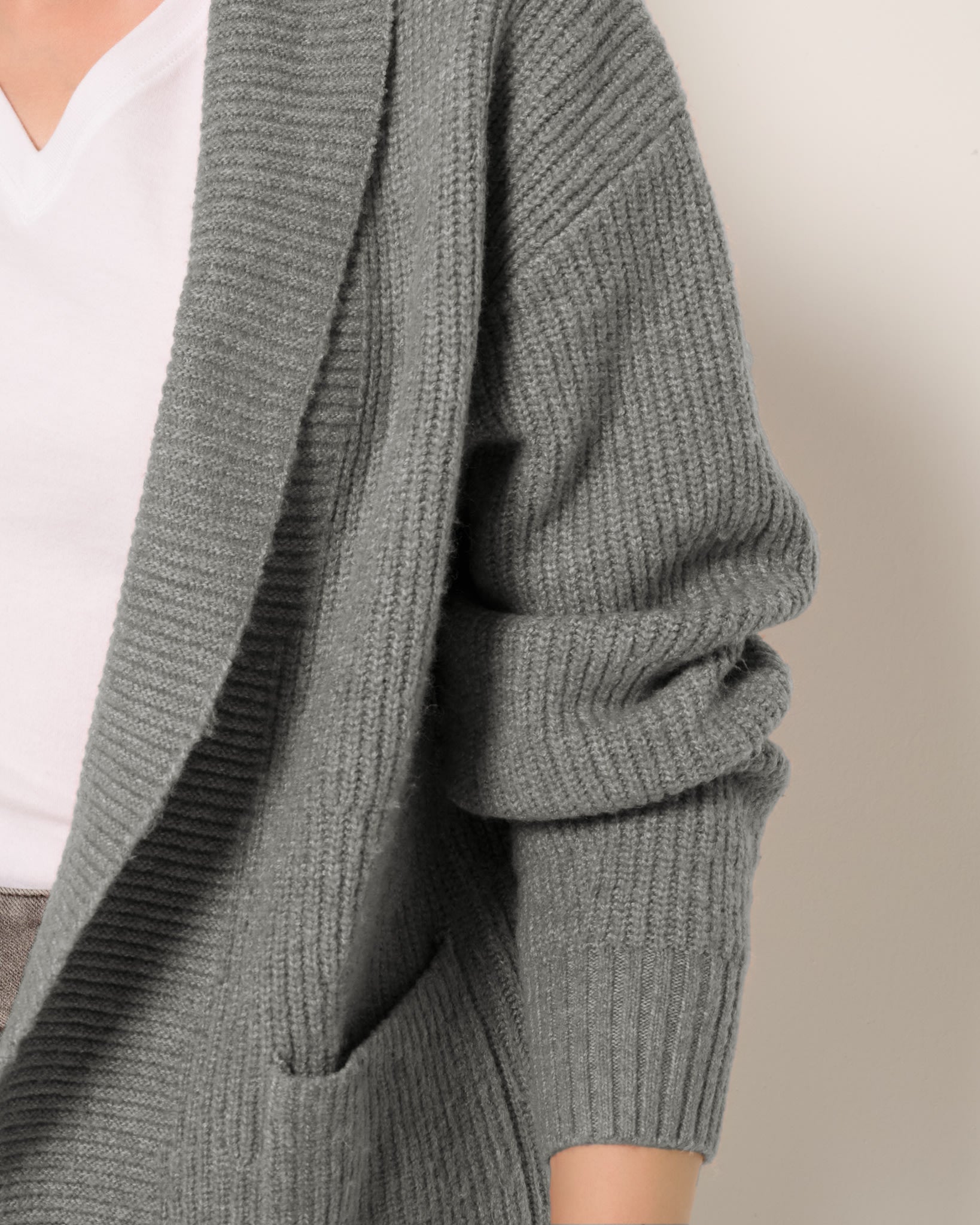 Light Heather Grey $|& SEAS Emerald Cardigan - VOF Front
