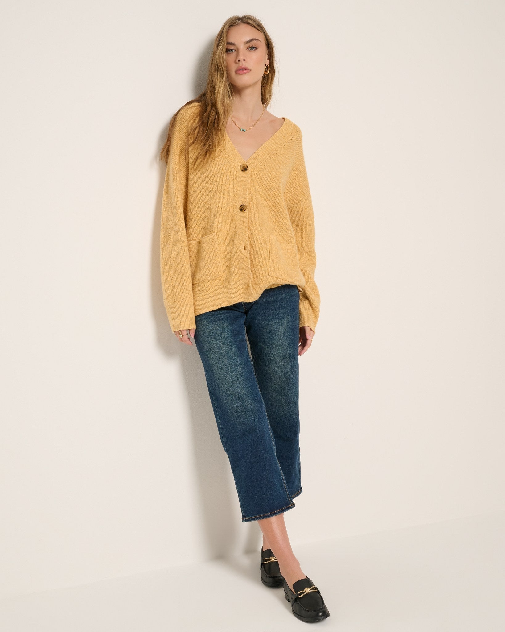 Heather Golden $|& SEAS Callie V-Neck Cardigan - UGC On Fig