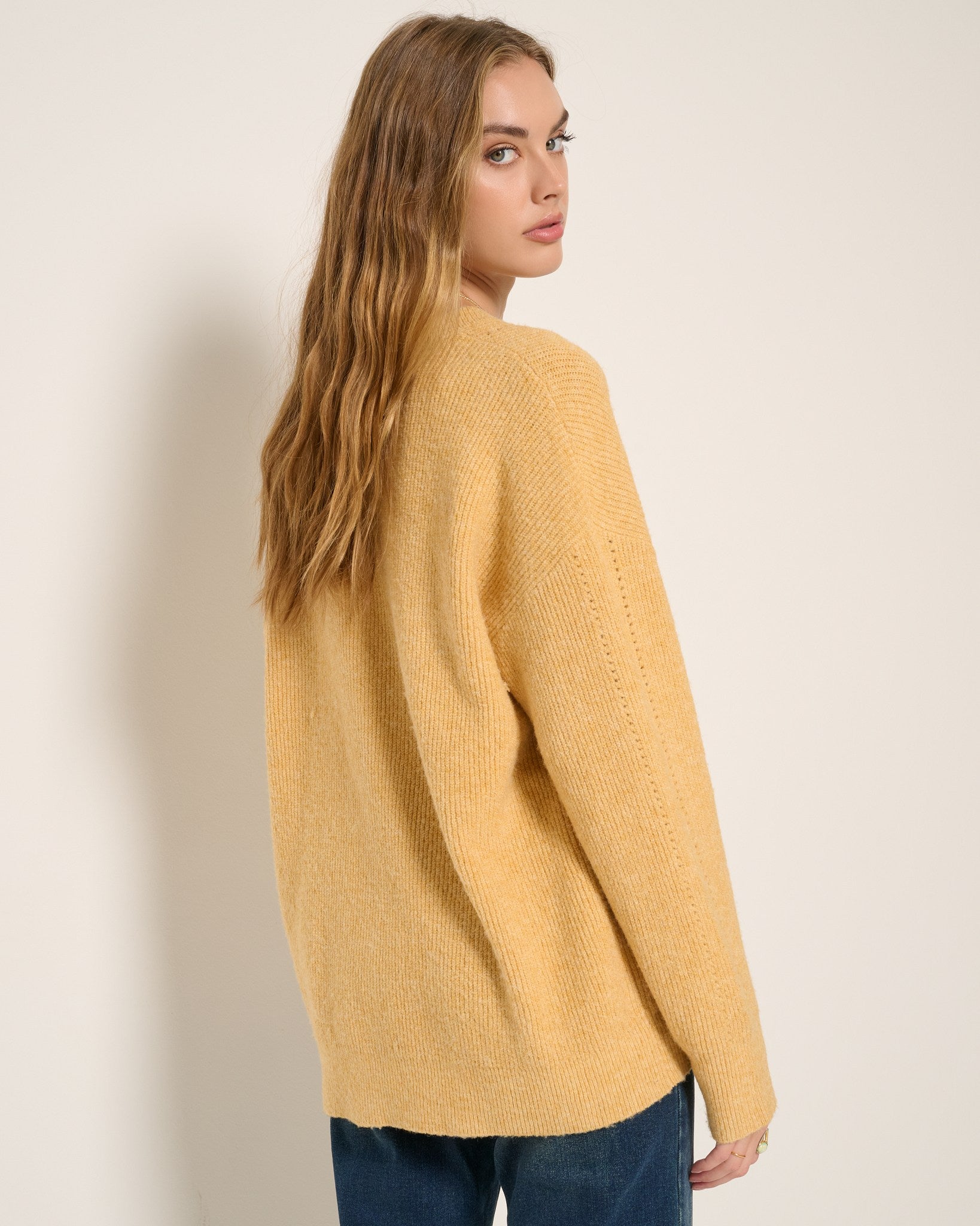 Heather Golden $|& SEAS Callie V-Neck Cardigan - SOF Back