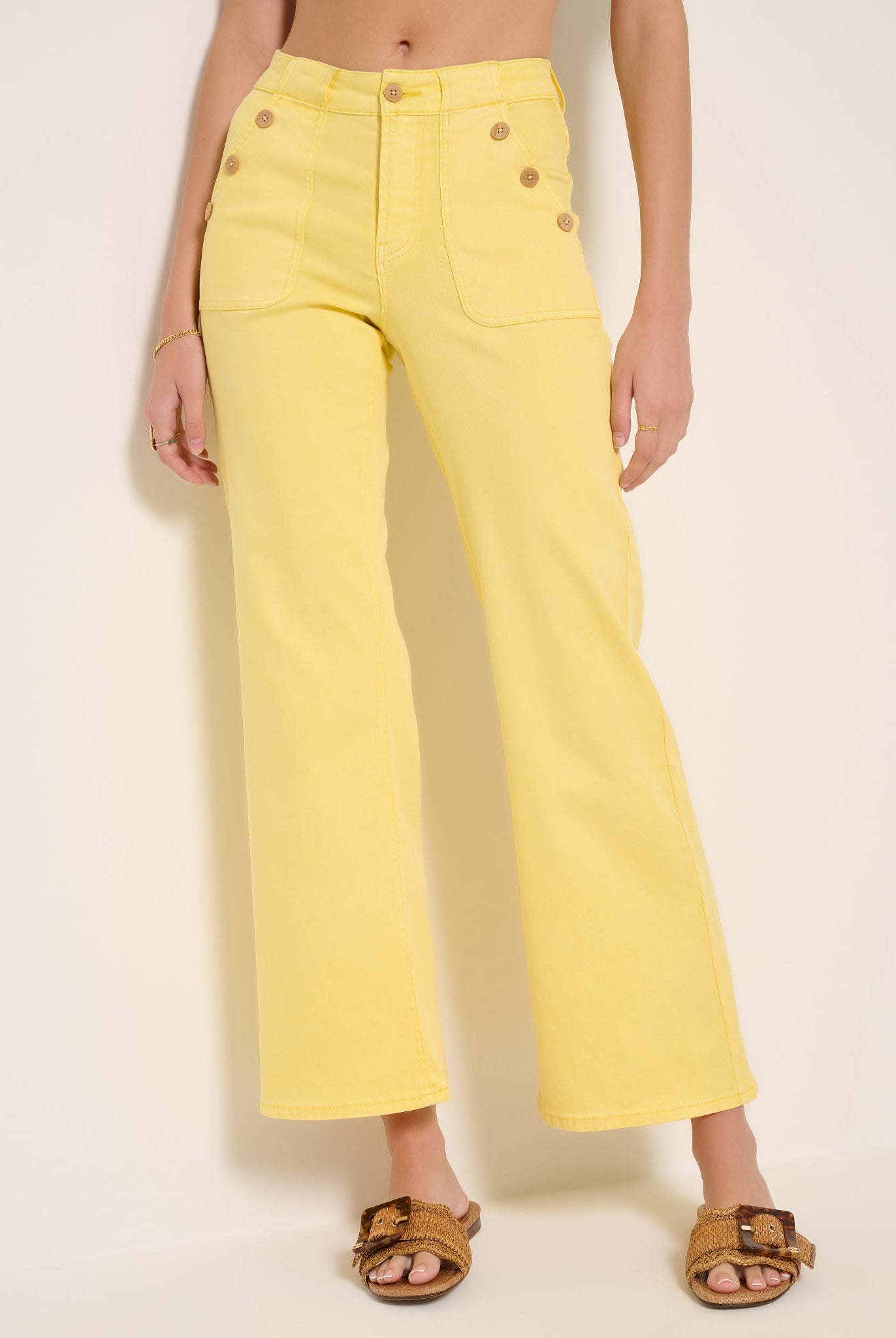 Sunshine $|& SEAS Acacia Button Wide Leg Twill Pant - SOF Front