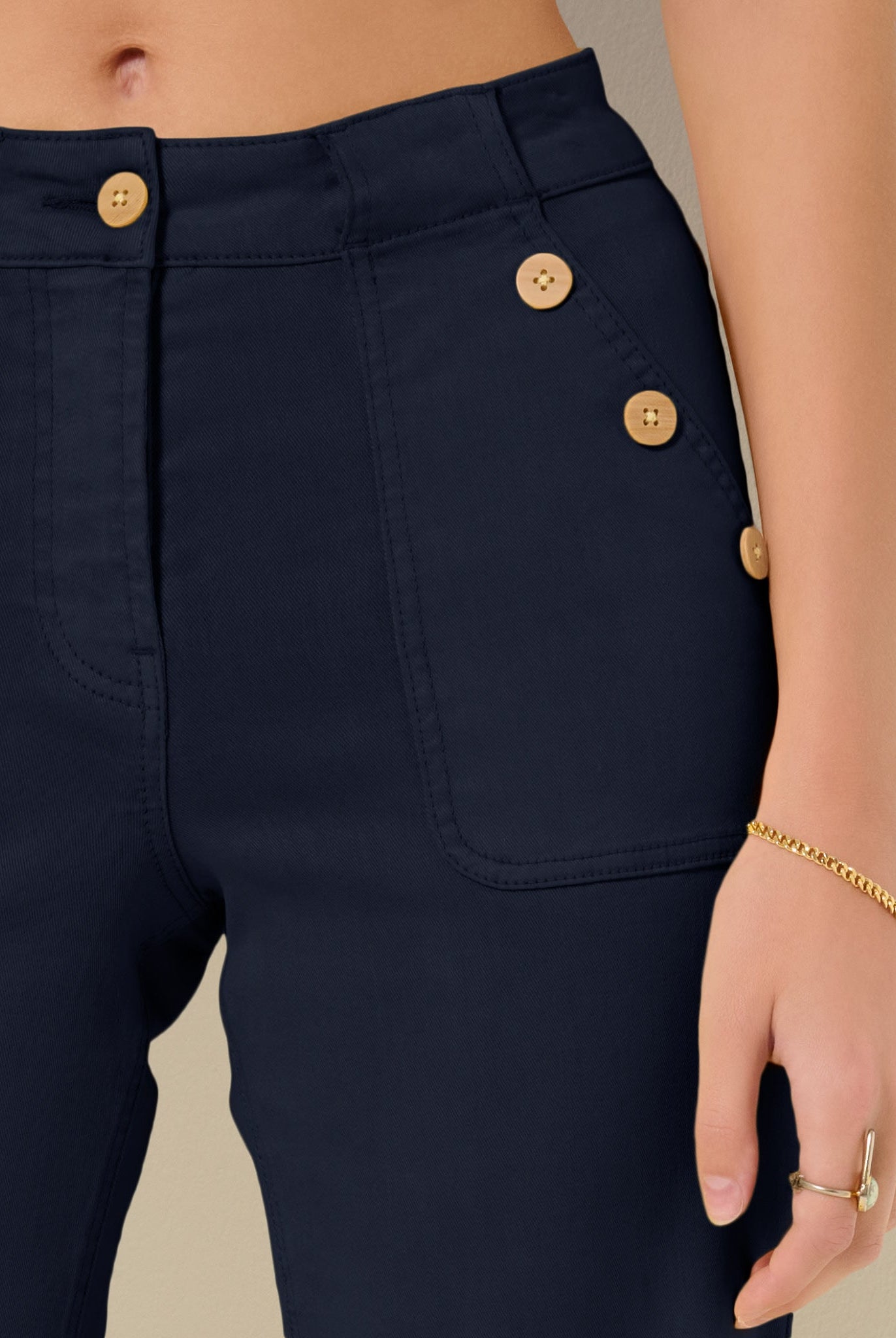 Mariner Midnight $|& SEAS Acacia Button Wide Leg Twill Pant - SOF Full Front