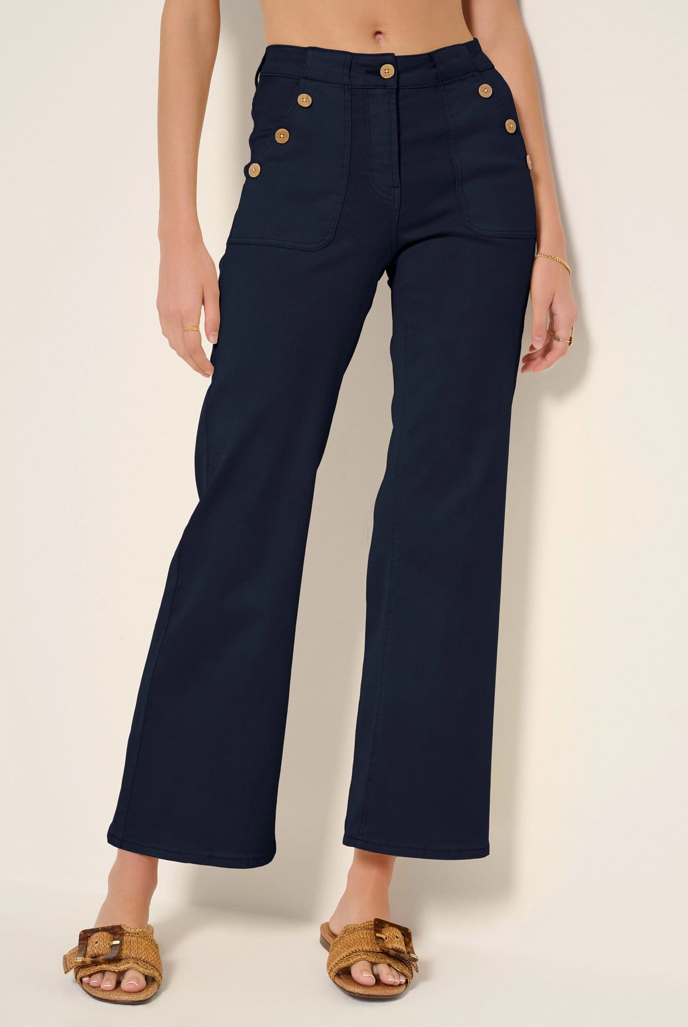 Mariner Midnight $|& SEAS Acacia Button Wide Leg Twill Pant - SOF Front