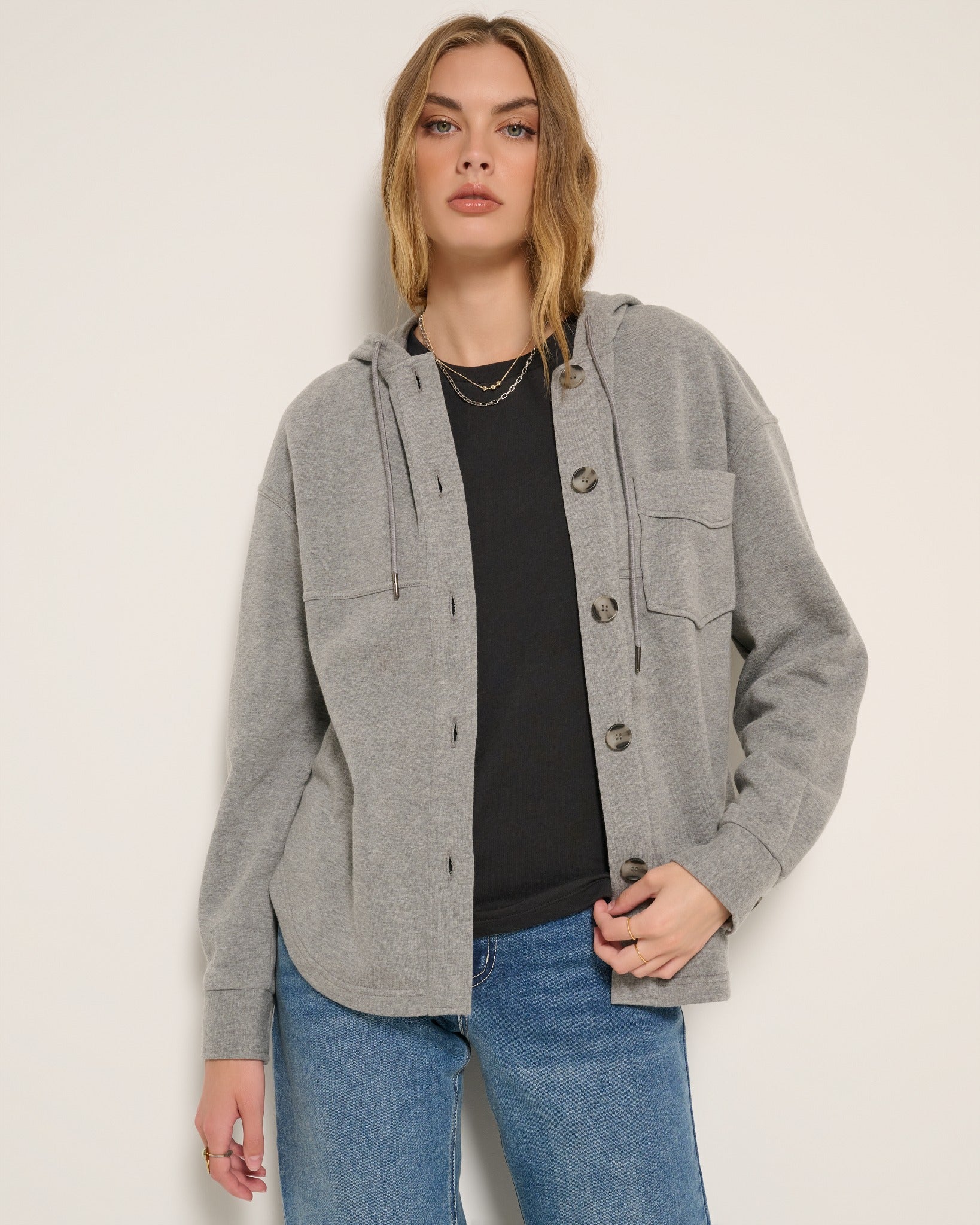 Heather Grey $|& SEAS Upstate Hooded Shacket - SOF Front