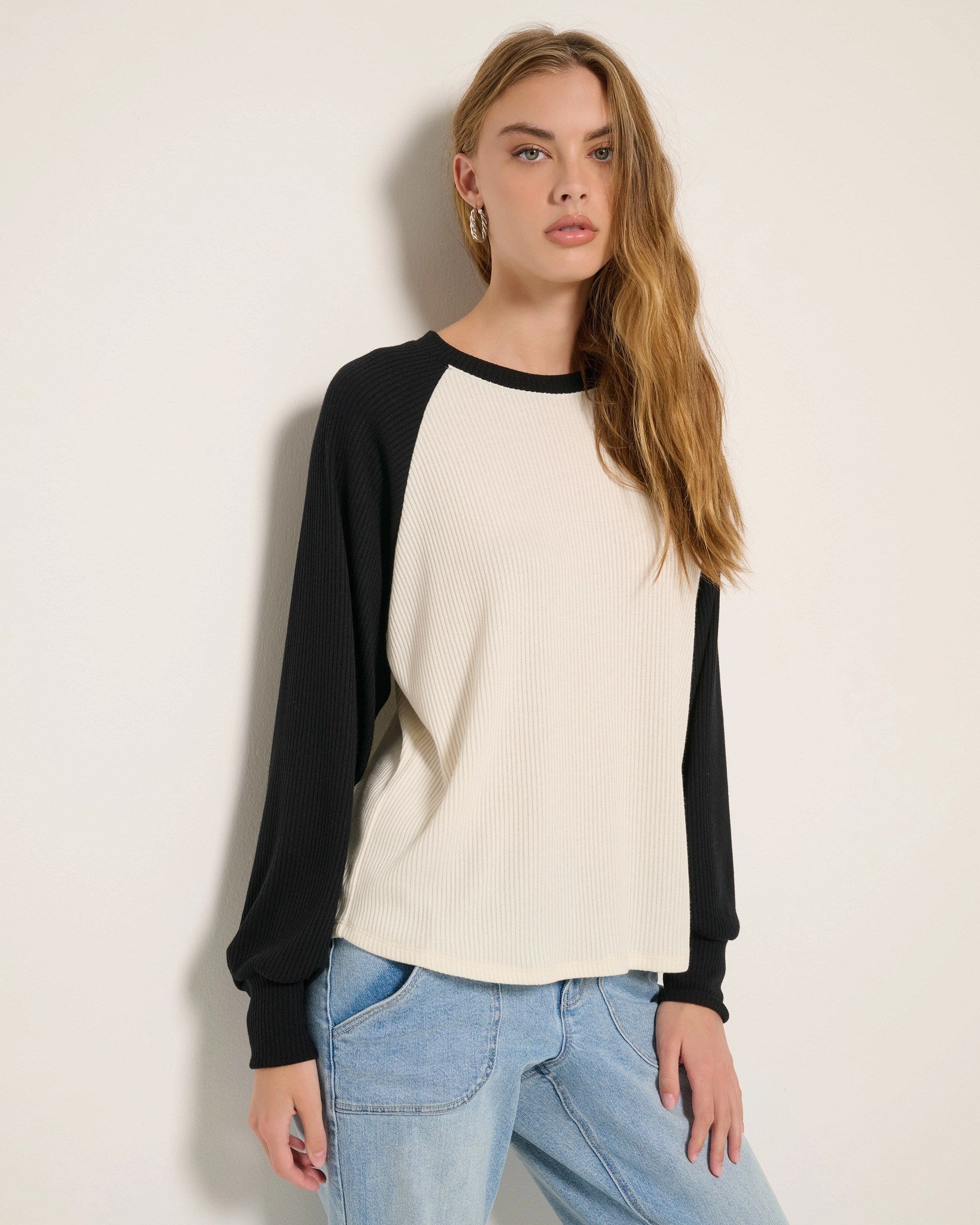Cream Black $|& SEAS Rookie Raglan Long Sleeve Tee - SOF Front