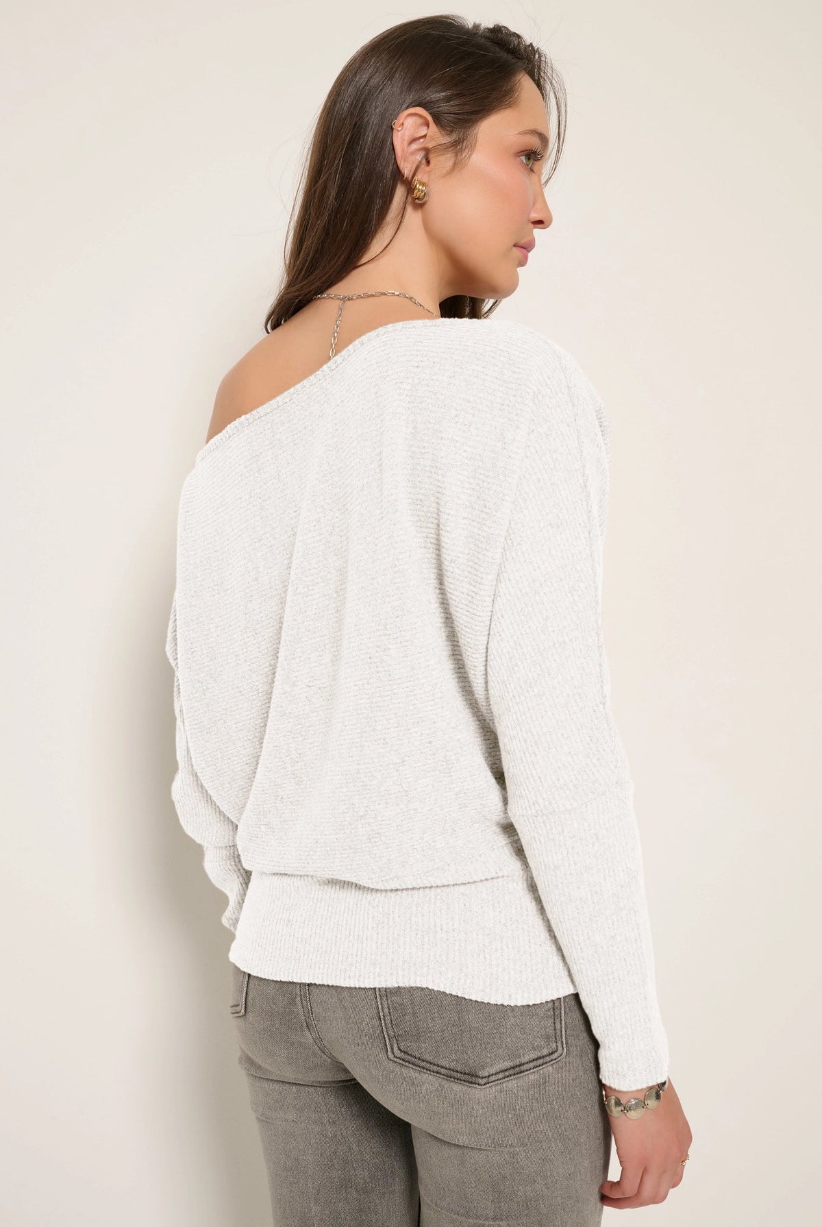 Heather Cream $|& SEAS Mackenzie Off Shoulder Top - SOF Back