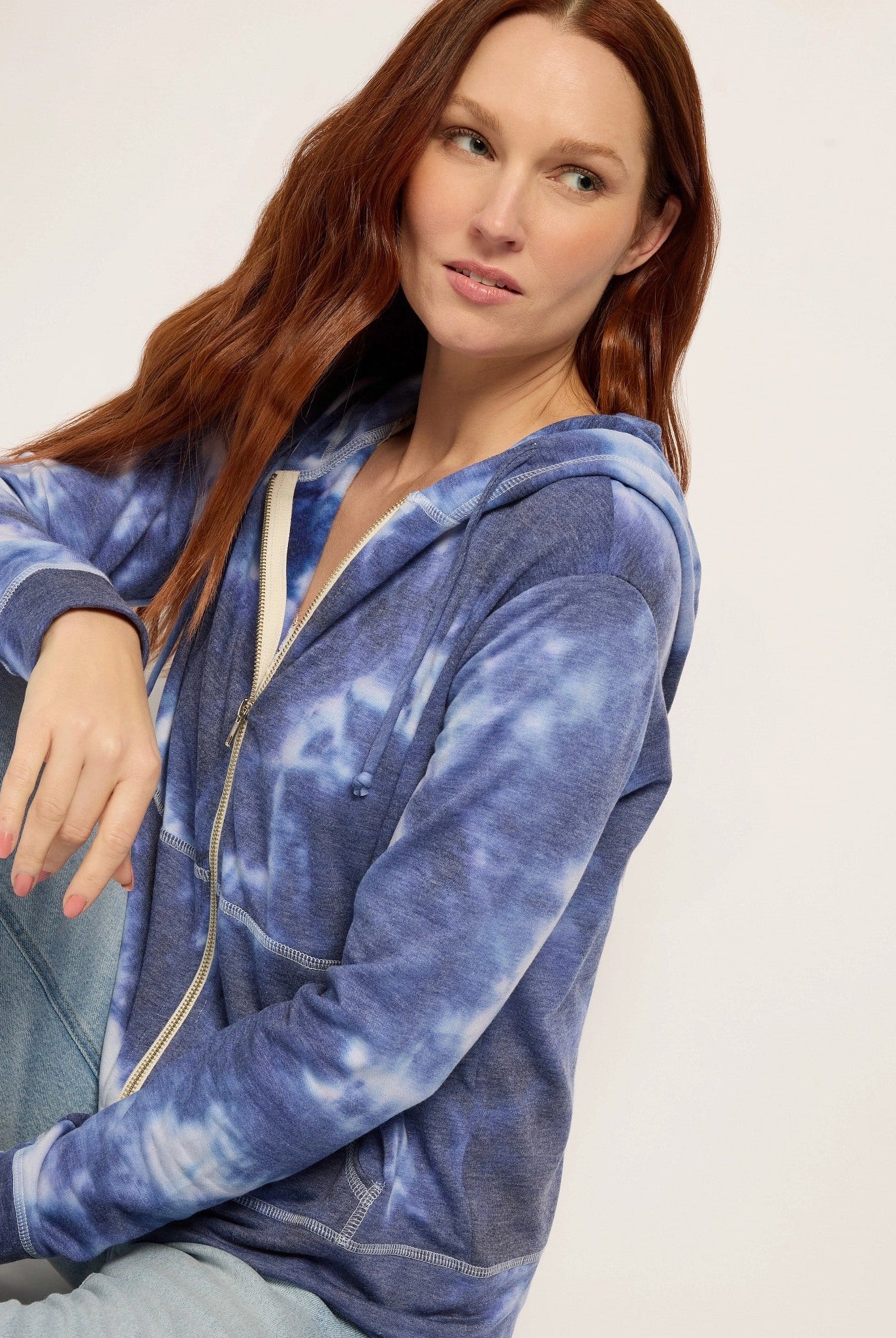 Blue Printed Tie Dye $|& SEAS Union Square Tie Dye French Terry Zip - VOF Front