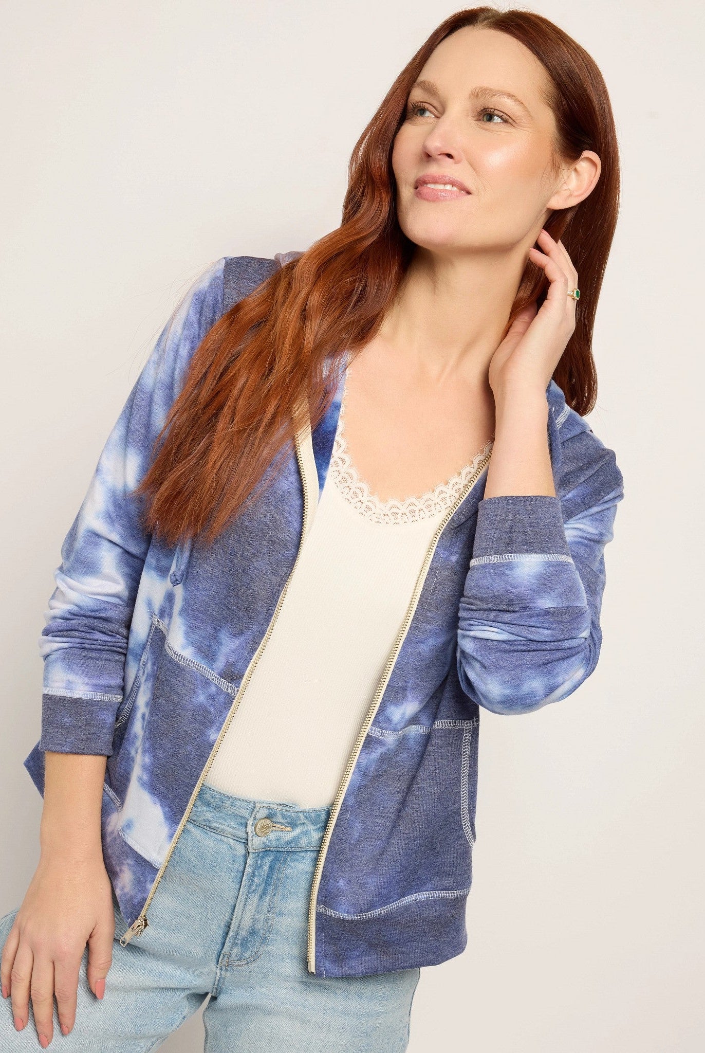 Blue Printed Tie Dye $|& SEAS Union Square Tie Dye French Terry Zip - SOF Front