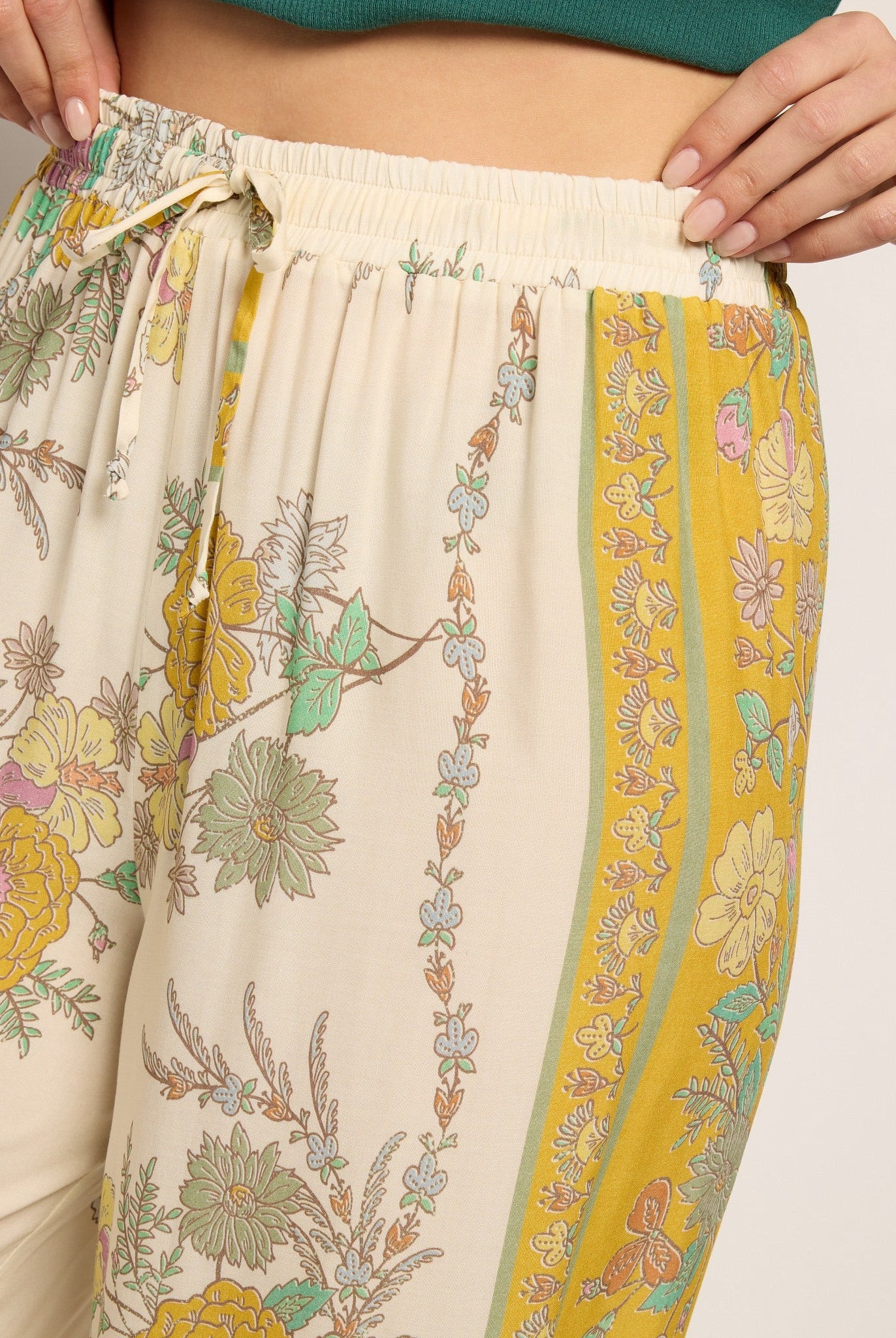 Cream Floral $|& SEAS Zuma Smocked Waist Pant - SOF Full Front