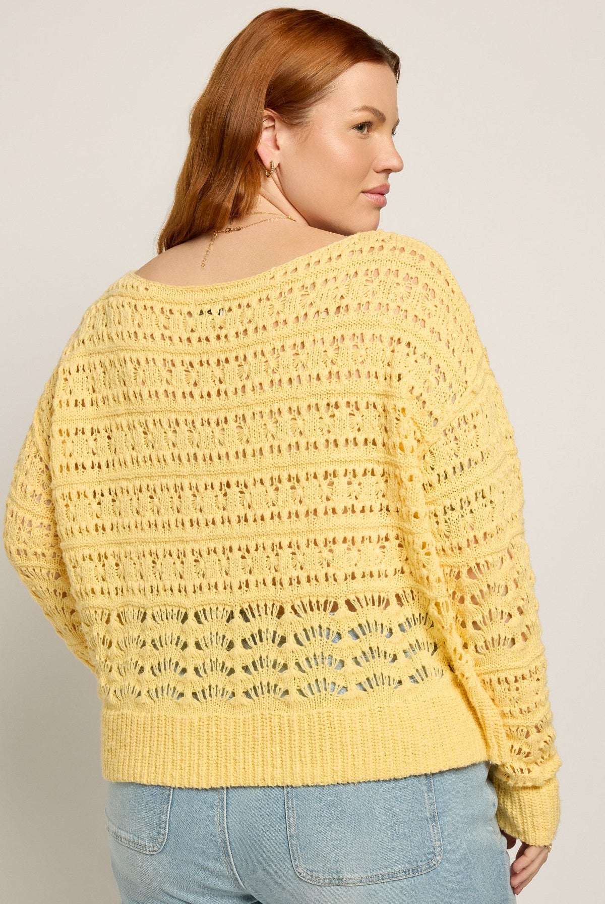 Butter $|& SEAS Sage Off Shoulder Pointelle Sweater - SOF Back