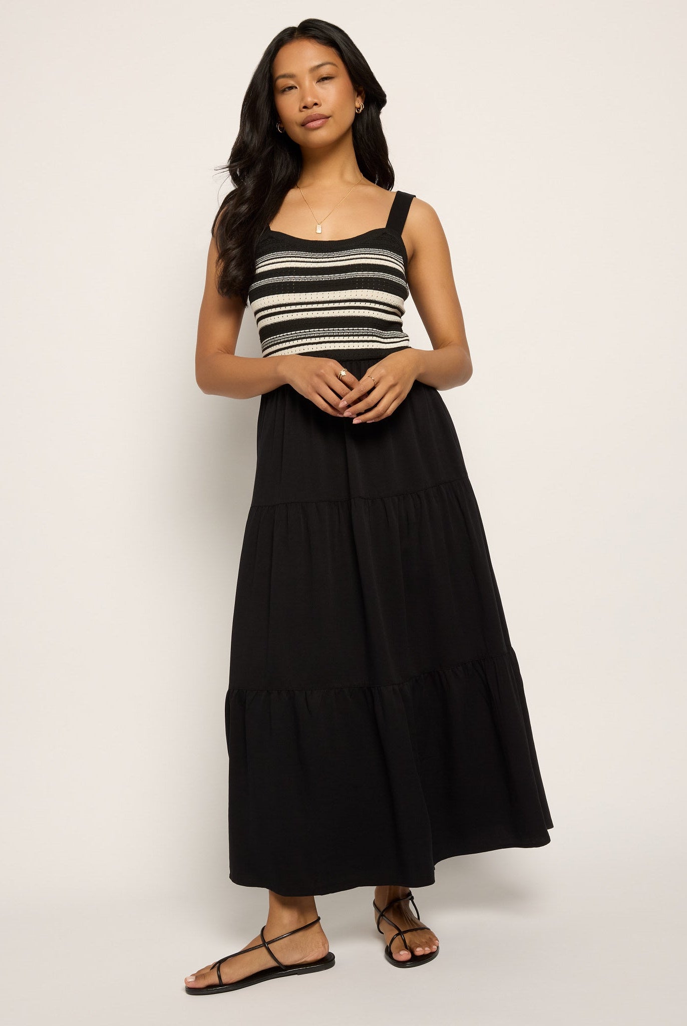 Black $|& SEAS Penny Tiered Dress - SOF Front