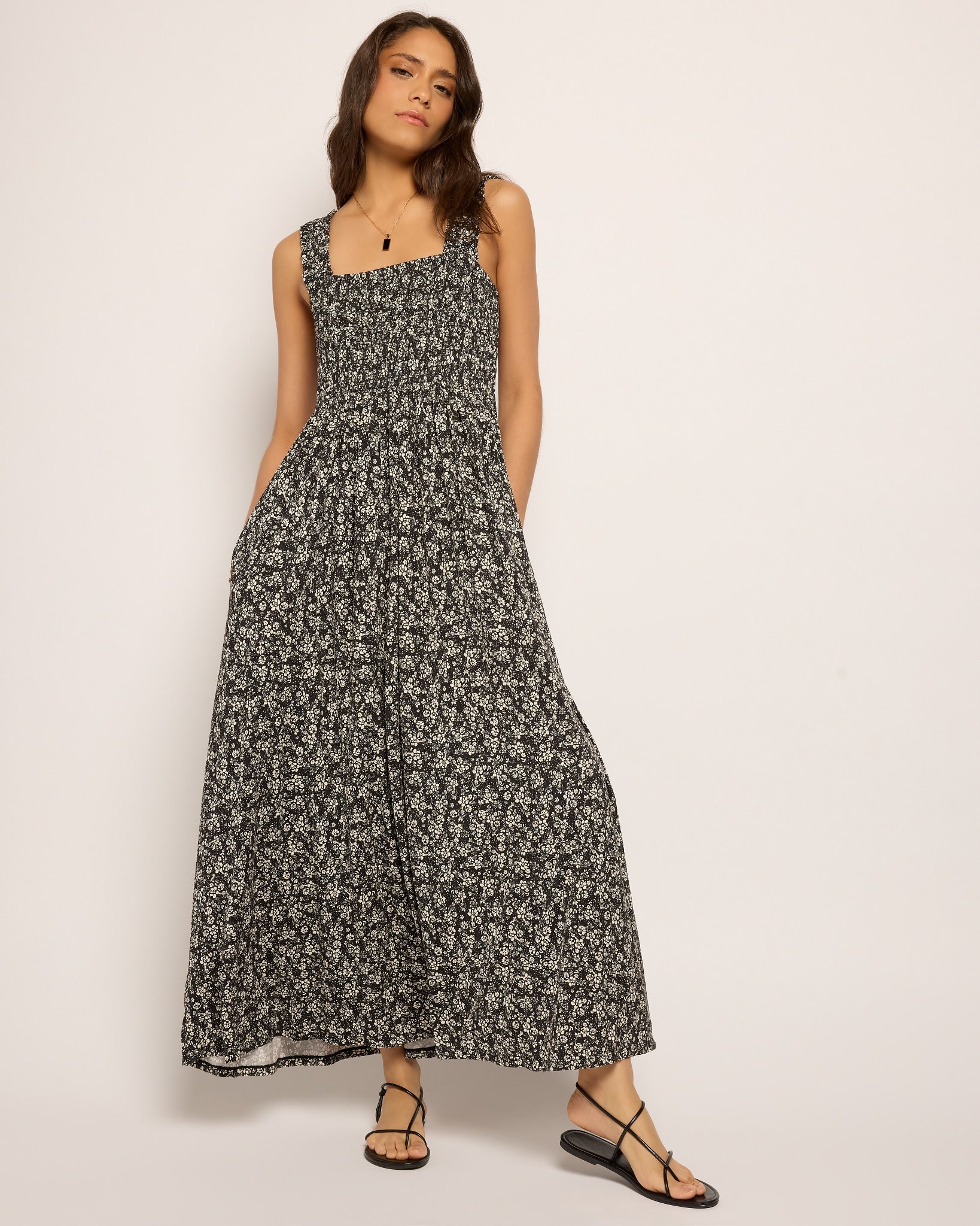 Black Floral $|& SEAS Westbreeze Printed Smocked Maxi Dress - UGC On Fig