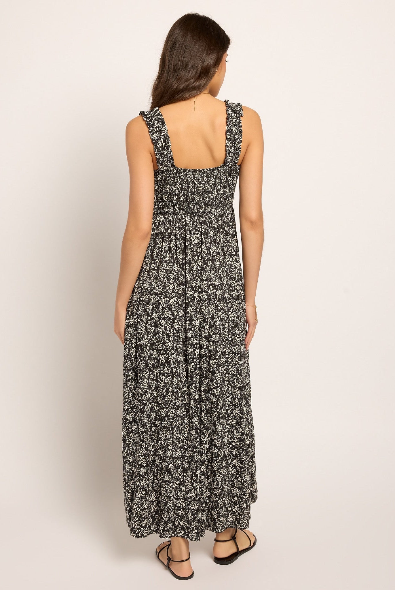 Black Floral $|& SEAS Westbreeze Printed Smocked Maxi Dress - SOF Back