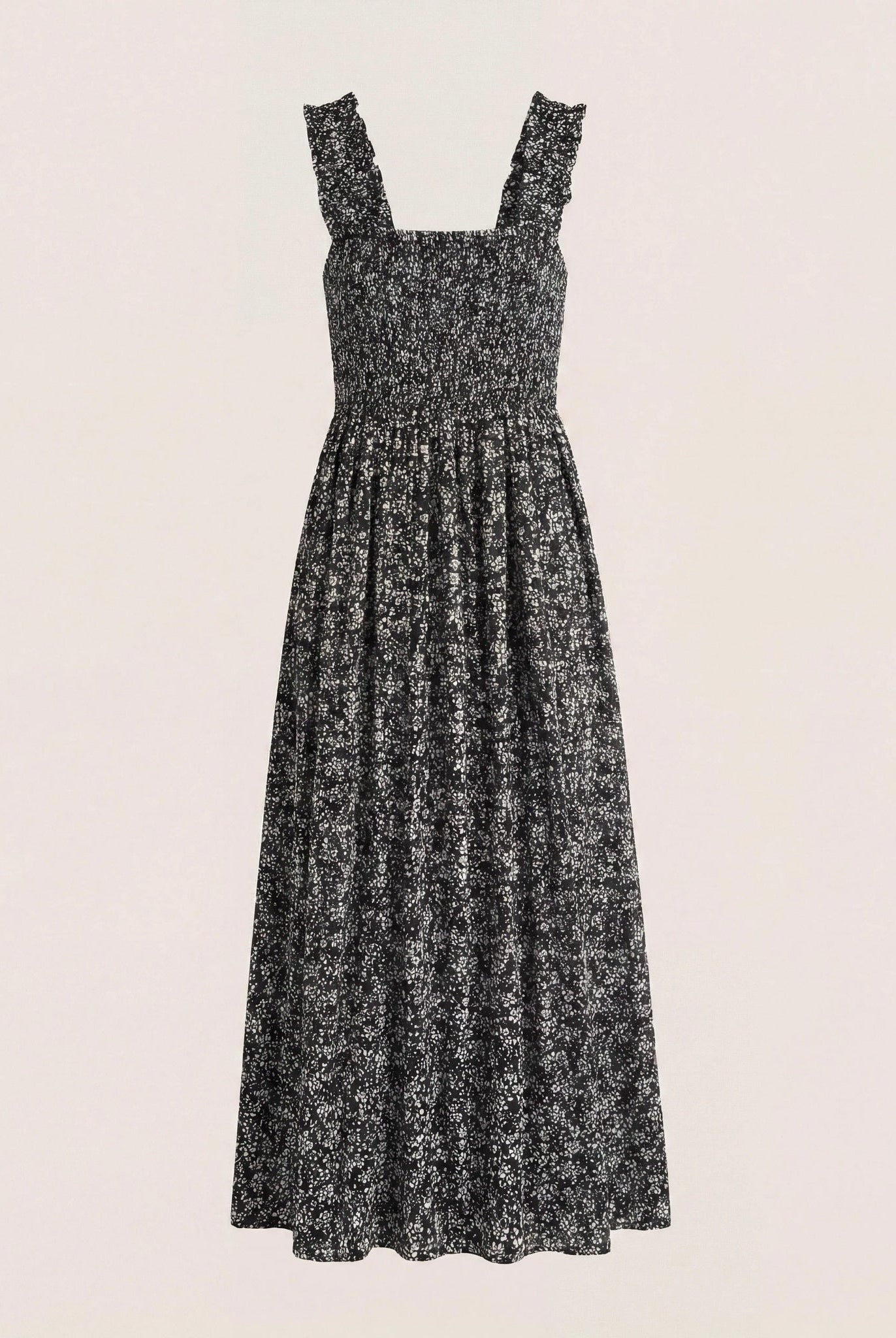 Black Floral $|& SEAS Westbreeze Printed Smocked Maxi Dress - Hanger Detail