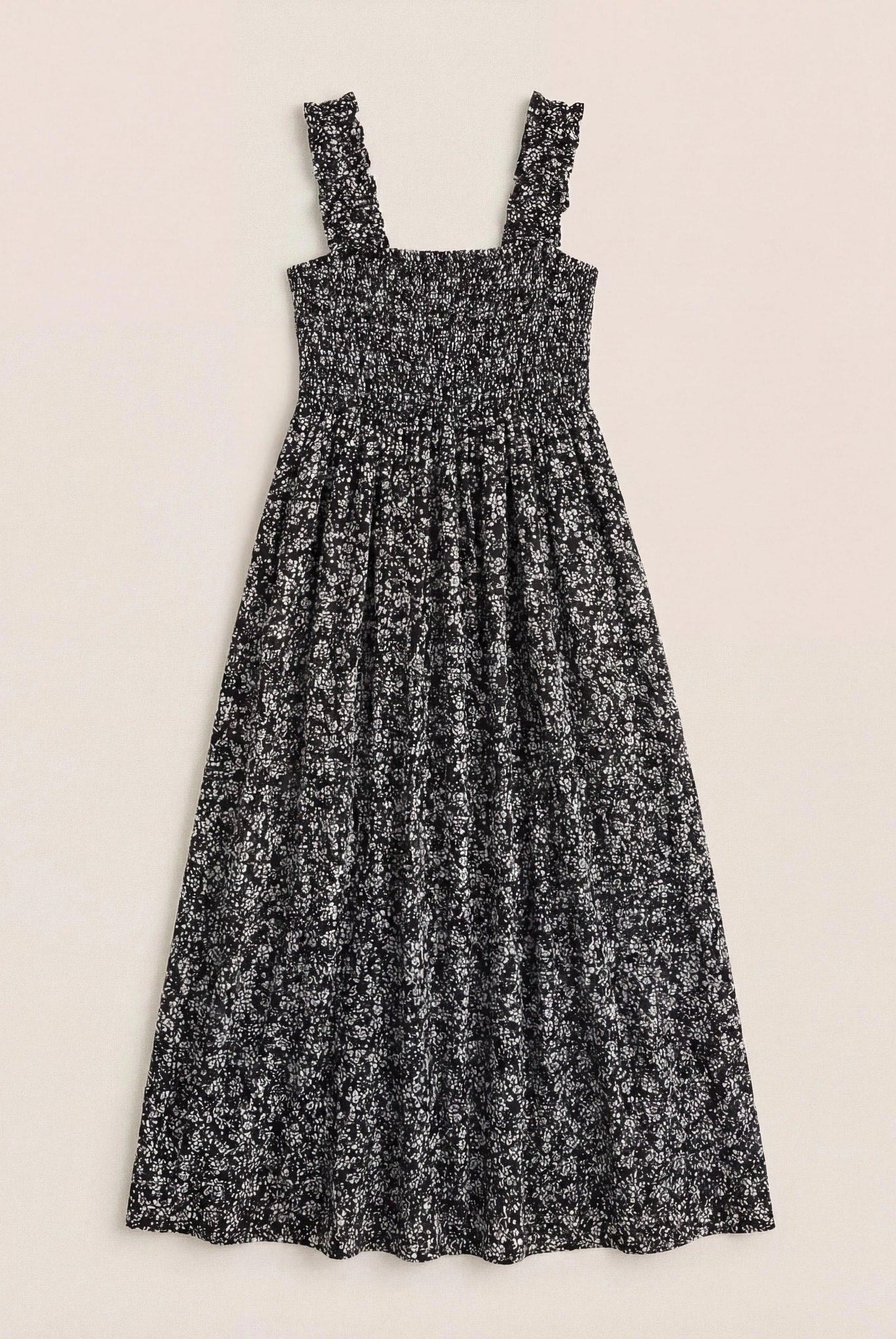 Black Floral $|& SEAS Westbreeze Printed Smocked Maxi Dress - Hanger Detail