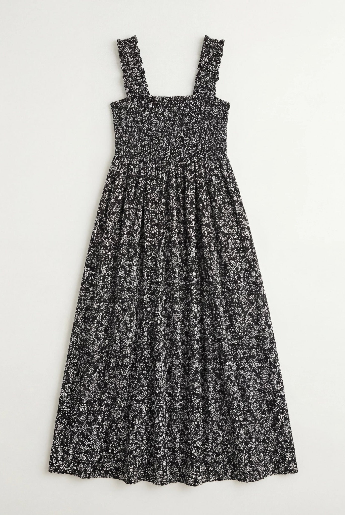 Black Floral $|& SEAS Westbreeze Printed Smocked Maxi Dress - Hanger Detail