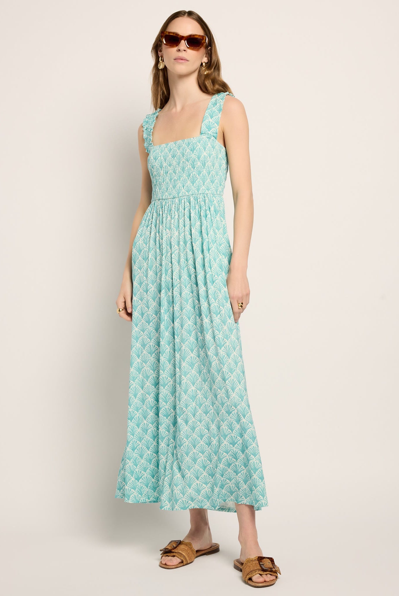 Seaglass $|& SEAS Westbreeze Printed Smocked Maxi Dress - UGC On Fig
