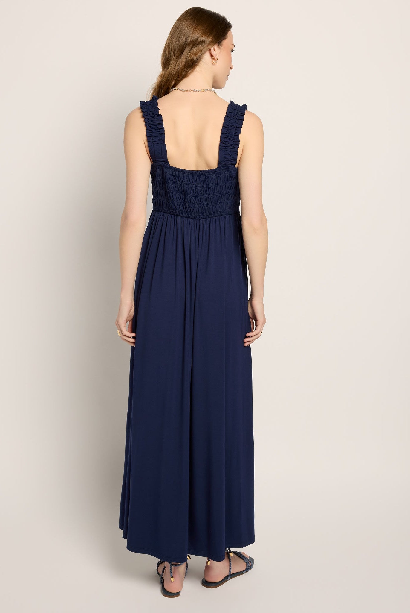 Navy $|& SEAS Westbreeze Smocked Maxi Dress - SOF Back