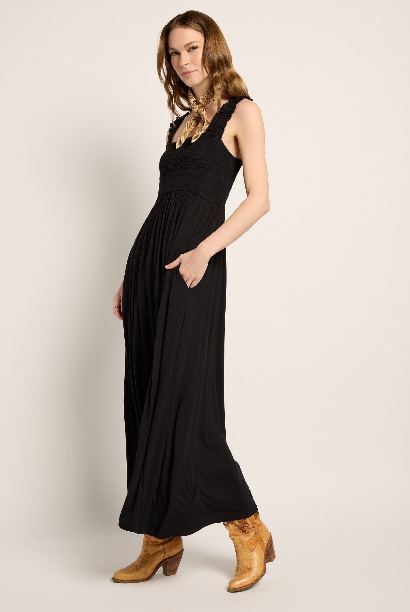 Black $|& SEAS Westbreeze Smocked Maxi Dress - VOF Front