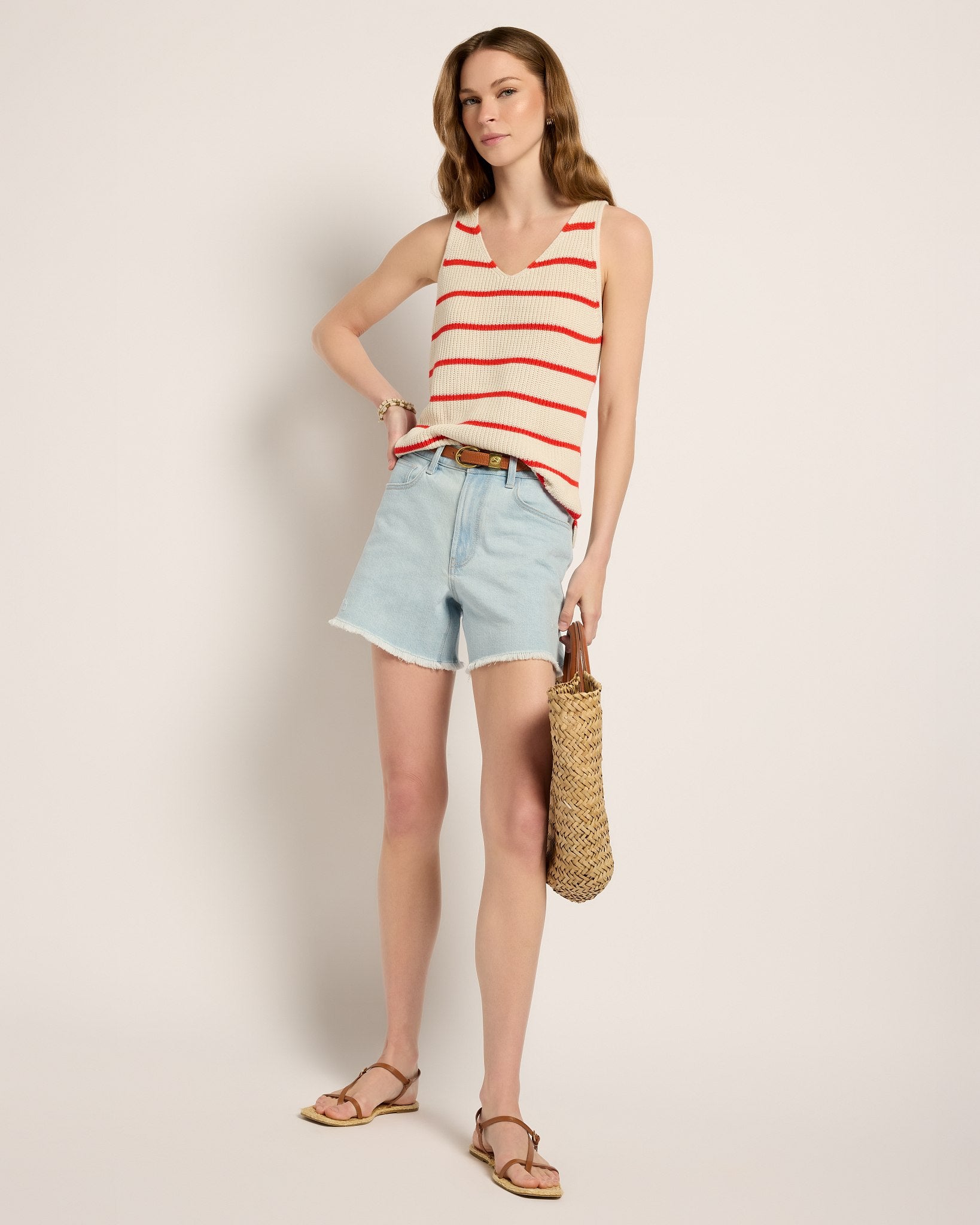Cream/Red Stripe $|& SEAS Coastal V-Neck Stripe Sweater Tank - UGC On Fig