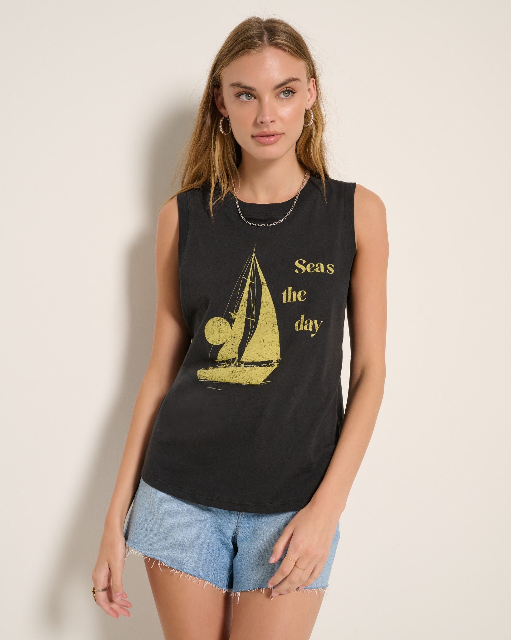 Faded Black $|& SEAS Daisy Muscle Tank - SOF Full Front