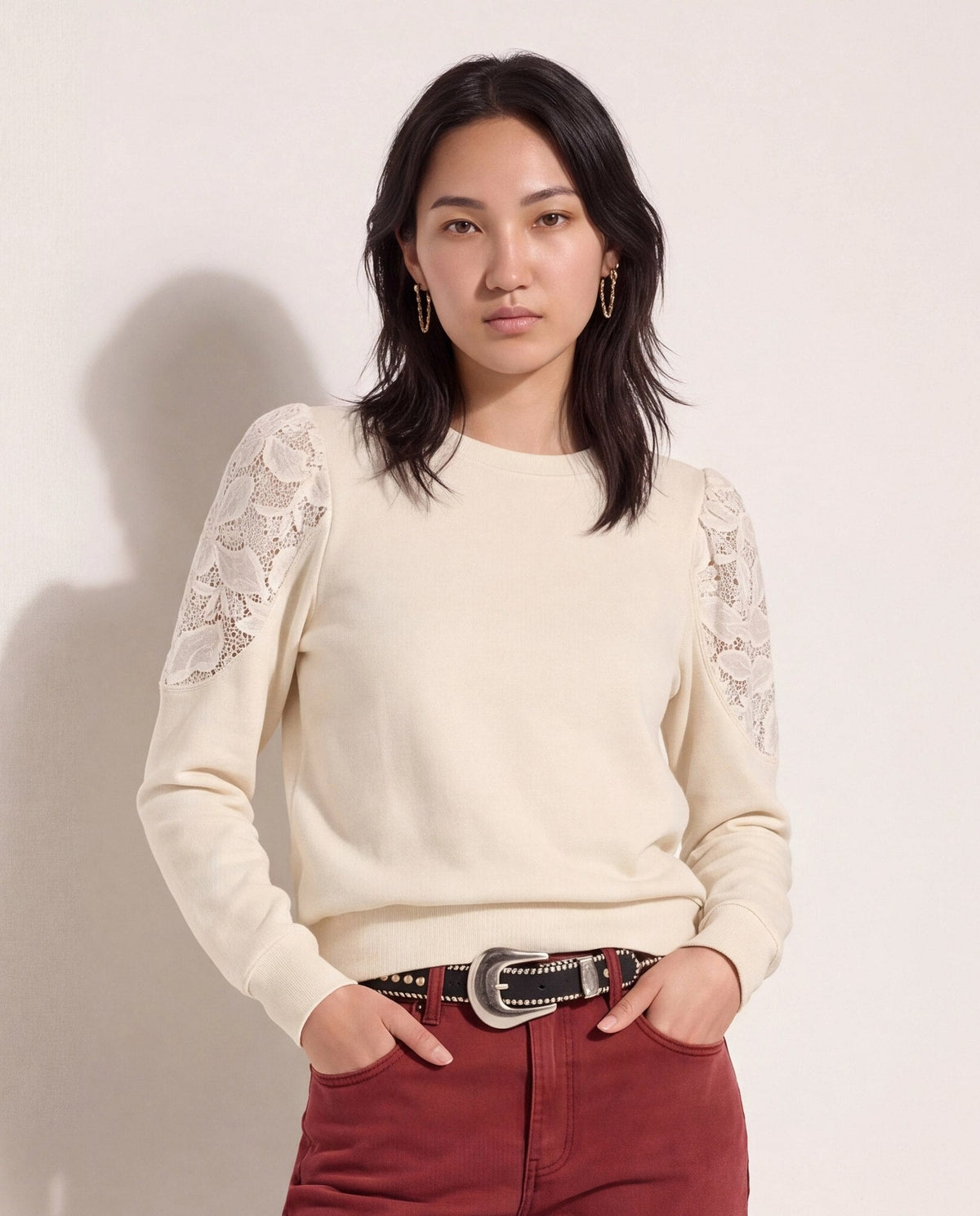 Cream $|& SEAS Eclipse Lace Pullover - SOF Front