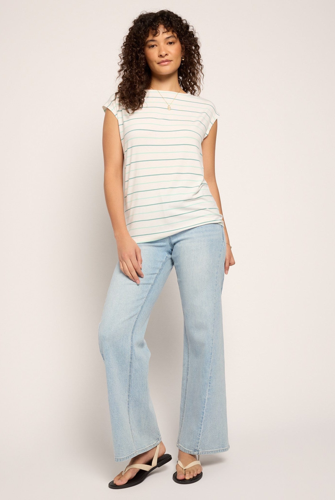 Natural/Sea Glass $|& SEAS Brentwood Boat Neck Stripe Top - UGC On Fig