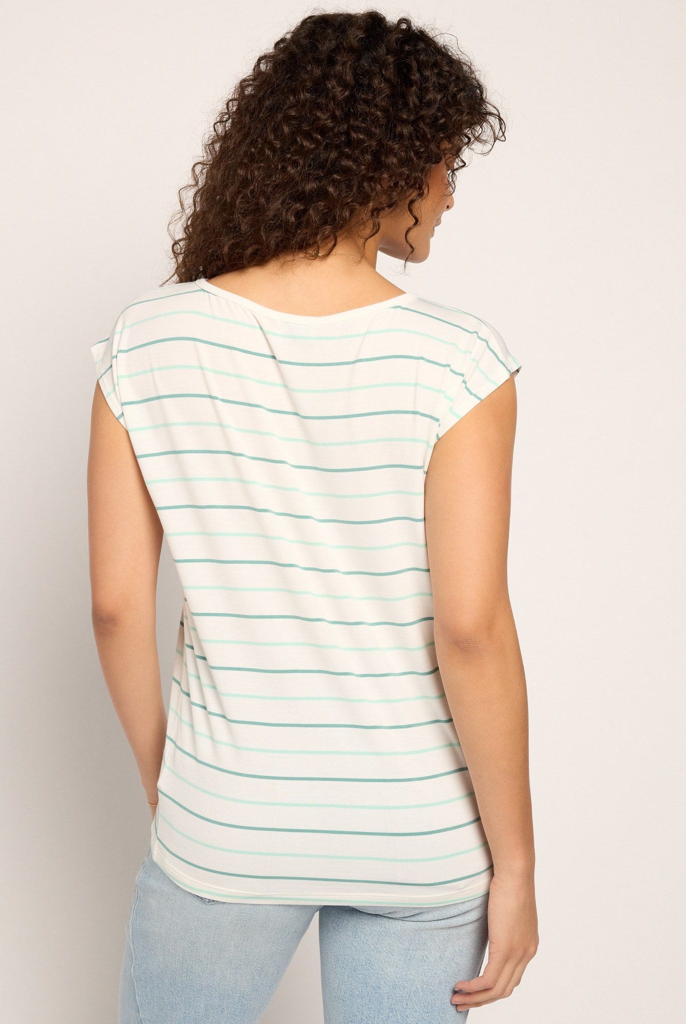 Natural/Sea Glass $|& SEAS Brentwood Boat Neck Stripe Top - SOF Back