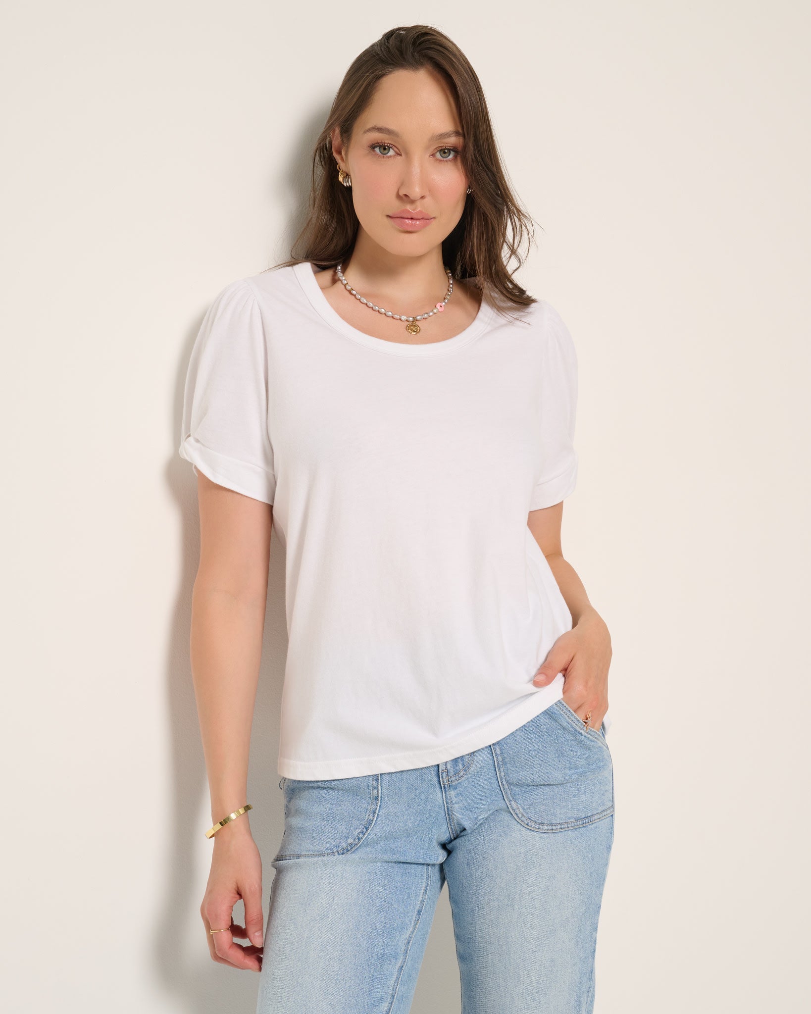 White $|& SEAS Destiny Twist Sleeve Tee - VOF Side